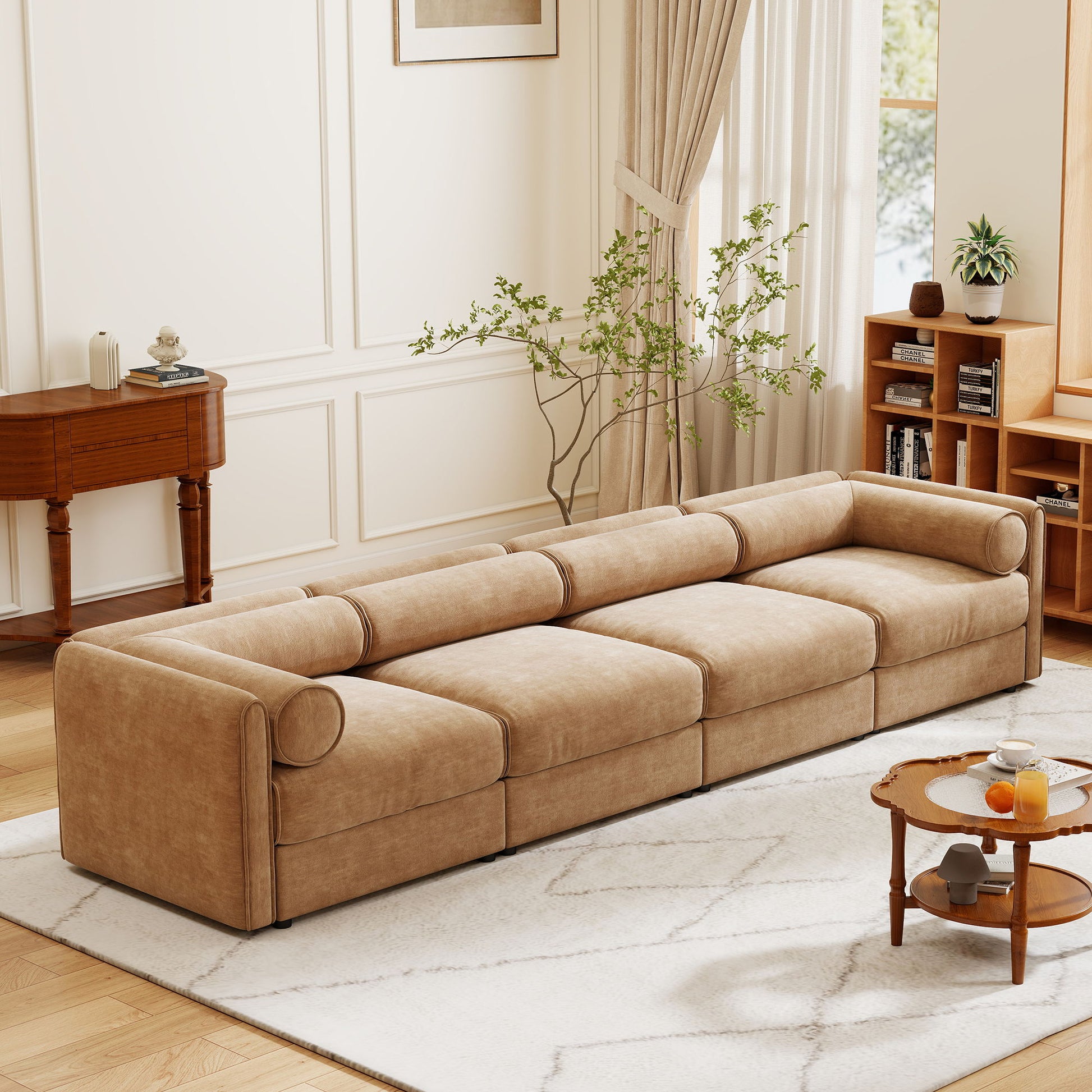 Stylish Chenille Sofa With Storage Seat And Cylindrical Backrest - Best Buy Furniture