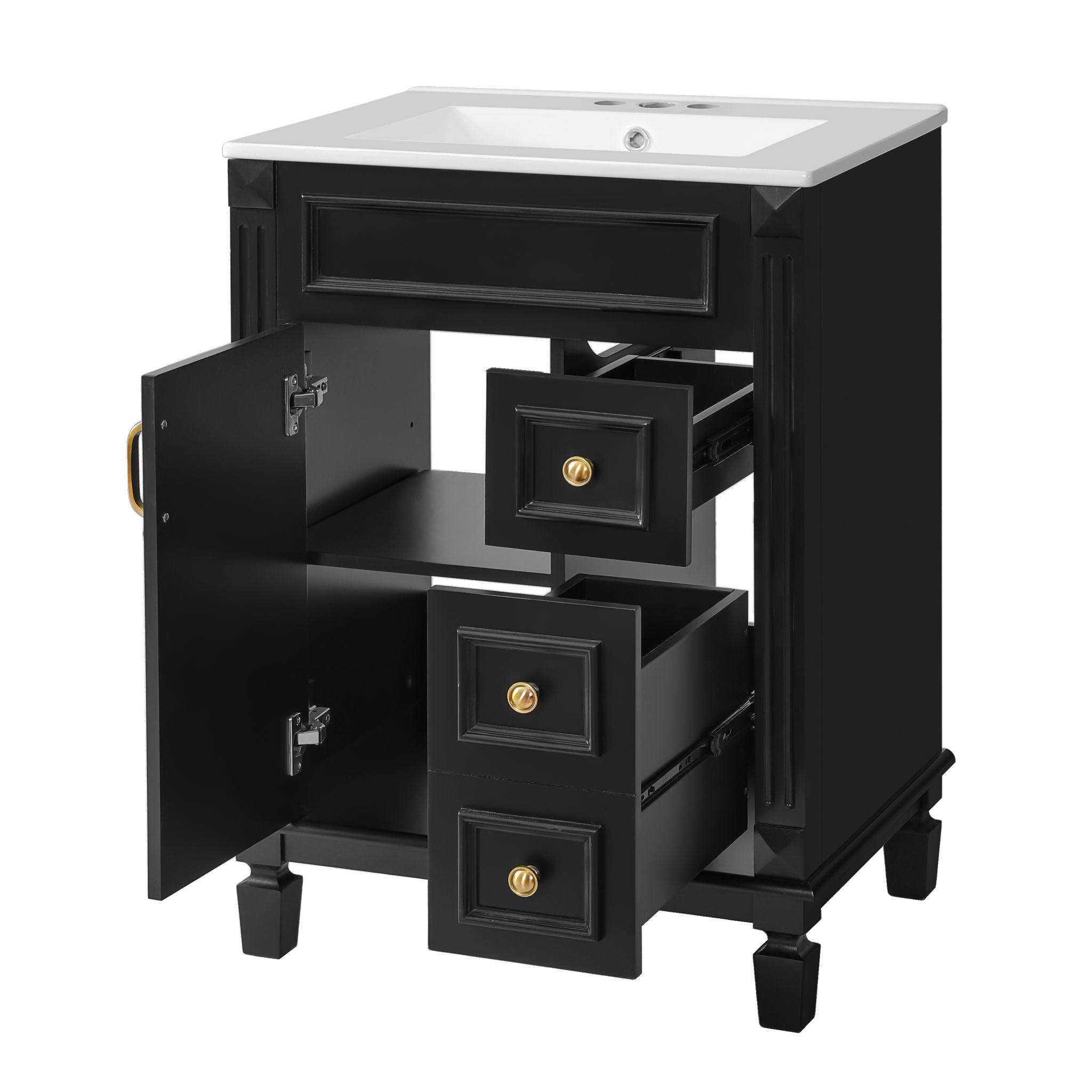 Bathroom Vanity With Sink, Compact Cabinet & 2 Drawers And Adjustable Shelf