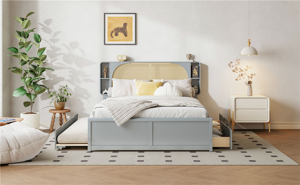 Headboard Bed With 2 Drawers And Trundle