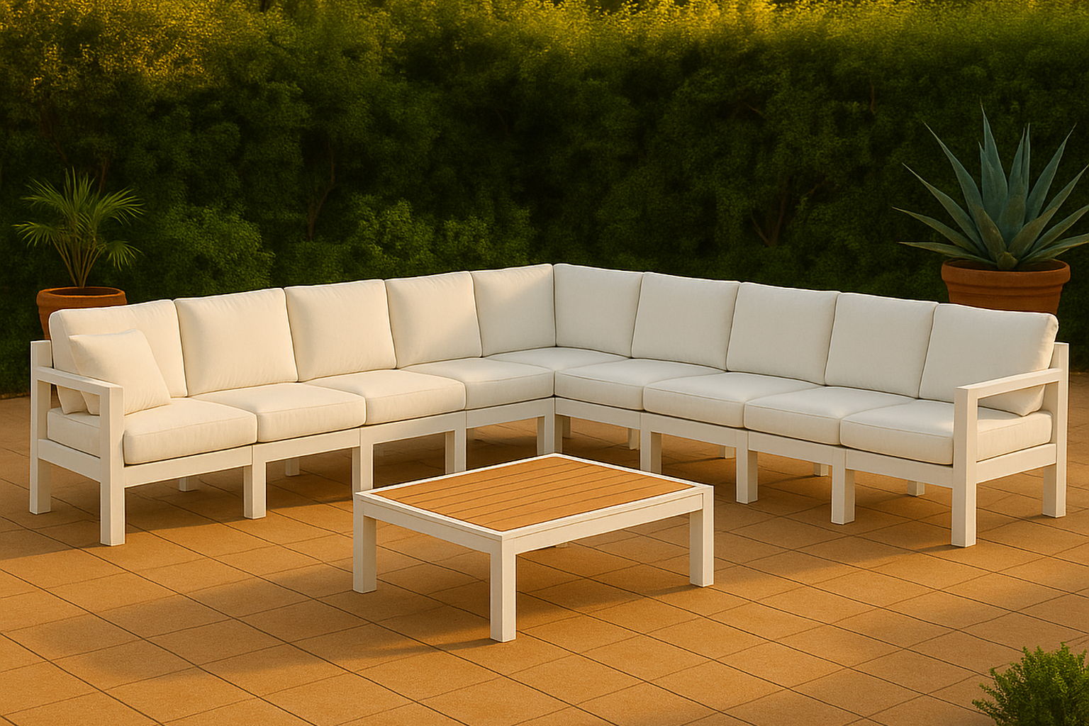 Nizuc - Outdoor Patio 9 Piece Modular Sectional With White Frame