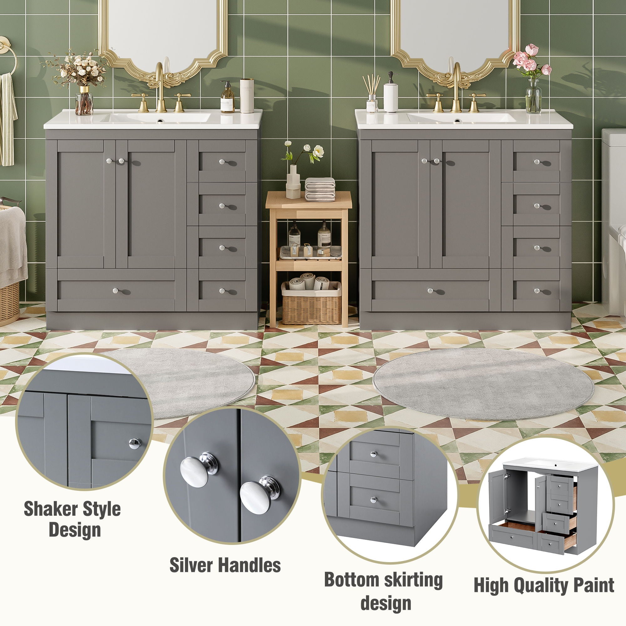 Shaker Free Standing Bathroom Vanity Cabinet With Sink, Soft Close Drawers, Soft Close Doors