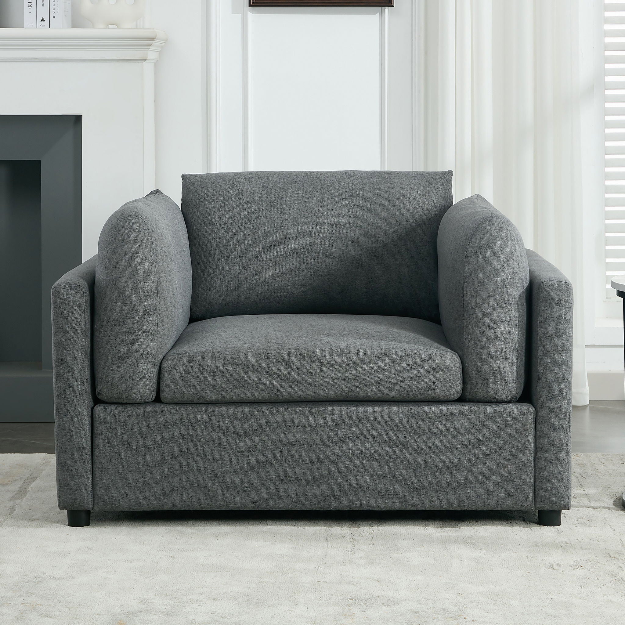 Wide Modern Oversized Armchair With Ottoman Stool, Single Sofa With Lumbar Support, Accent Chair