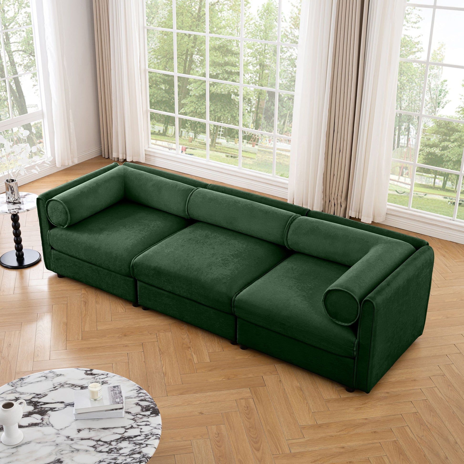 Stylish Chenille Sofa With Storage Seat And Cylindrical Backrest - Best Buy Furniture