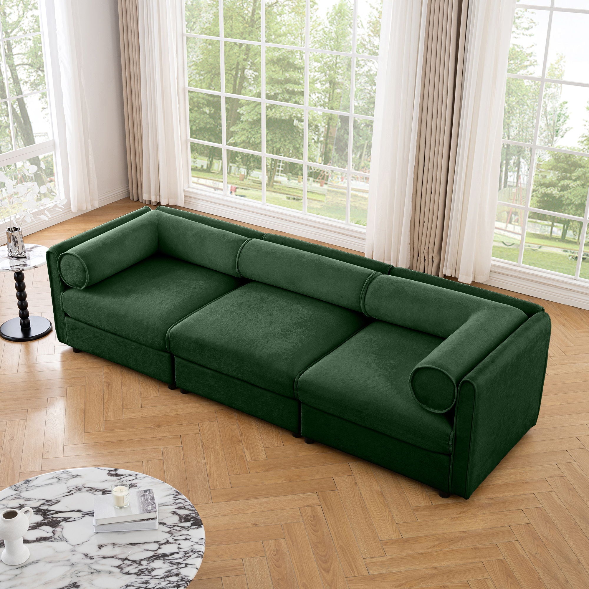 Stylish Chenille Sofa With Storage Seat And Cylindrical Backrest - Best Buy Furniture