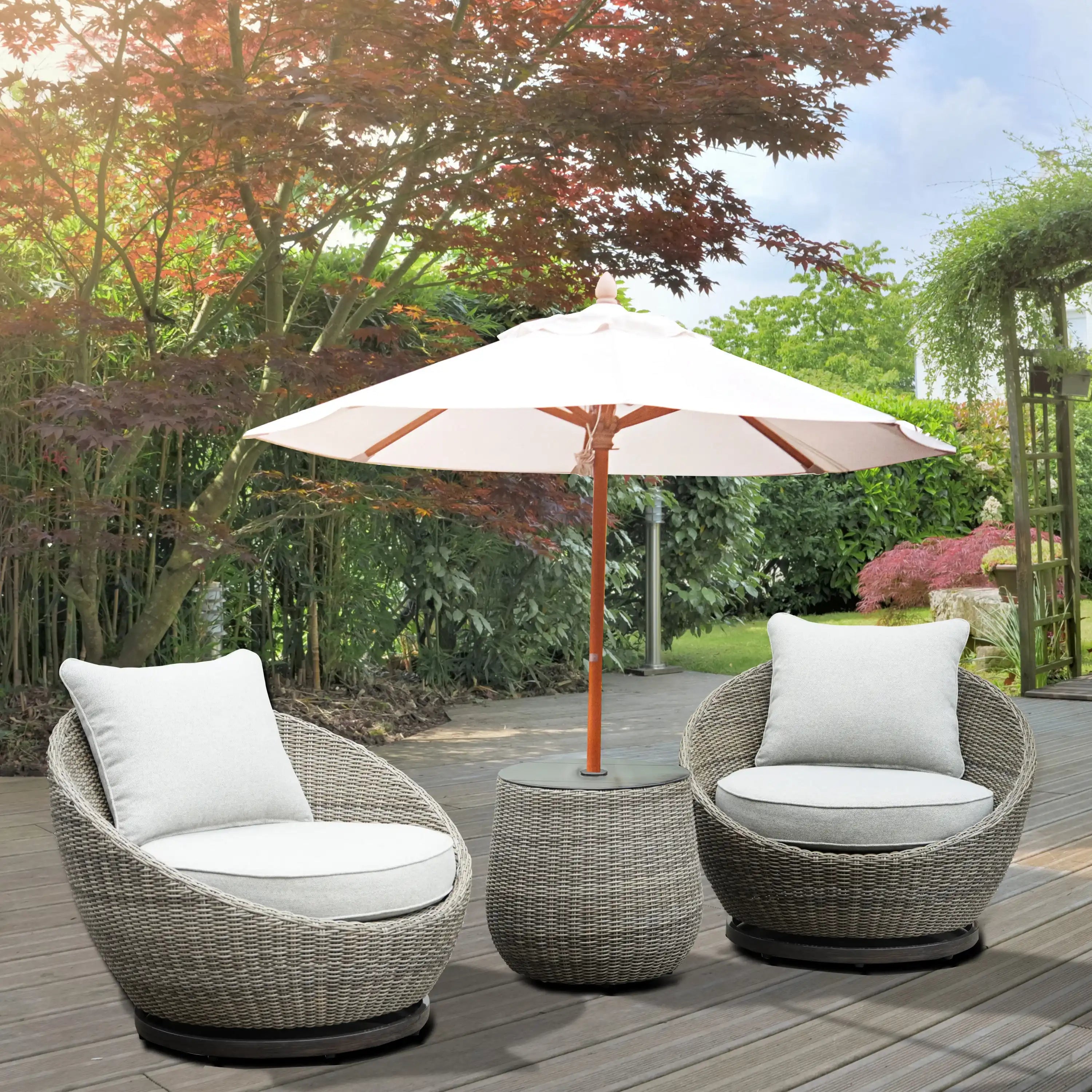 Cozy Outdoor Set - Swivel Woven Chairs & Side Table, All-Weather Resin Wicker
