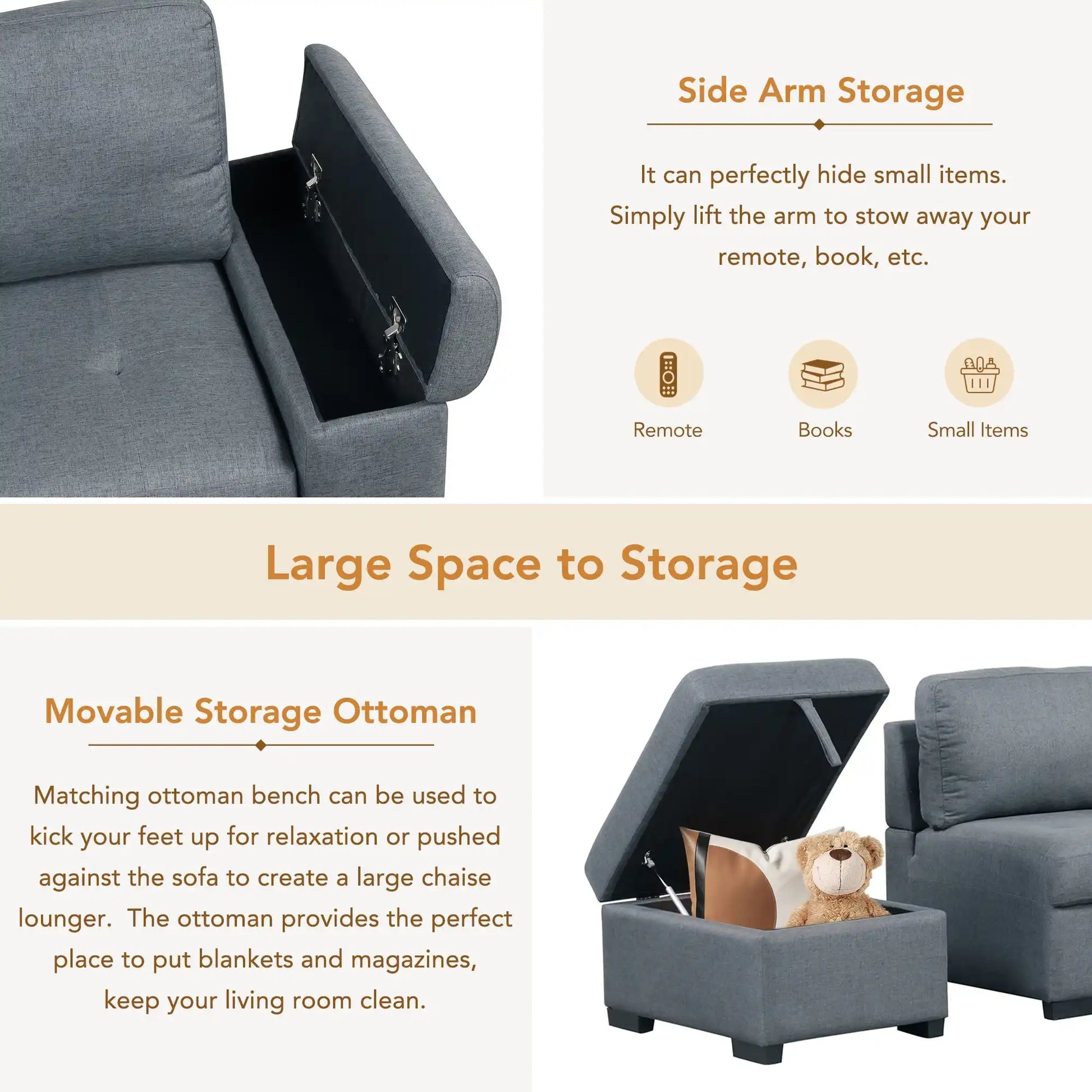 Sleeper Sectional Sofa, L-Shape Corner Couch Sofa-Bed with Storage Ottoman - Best Buy Furniture