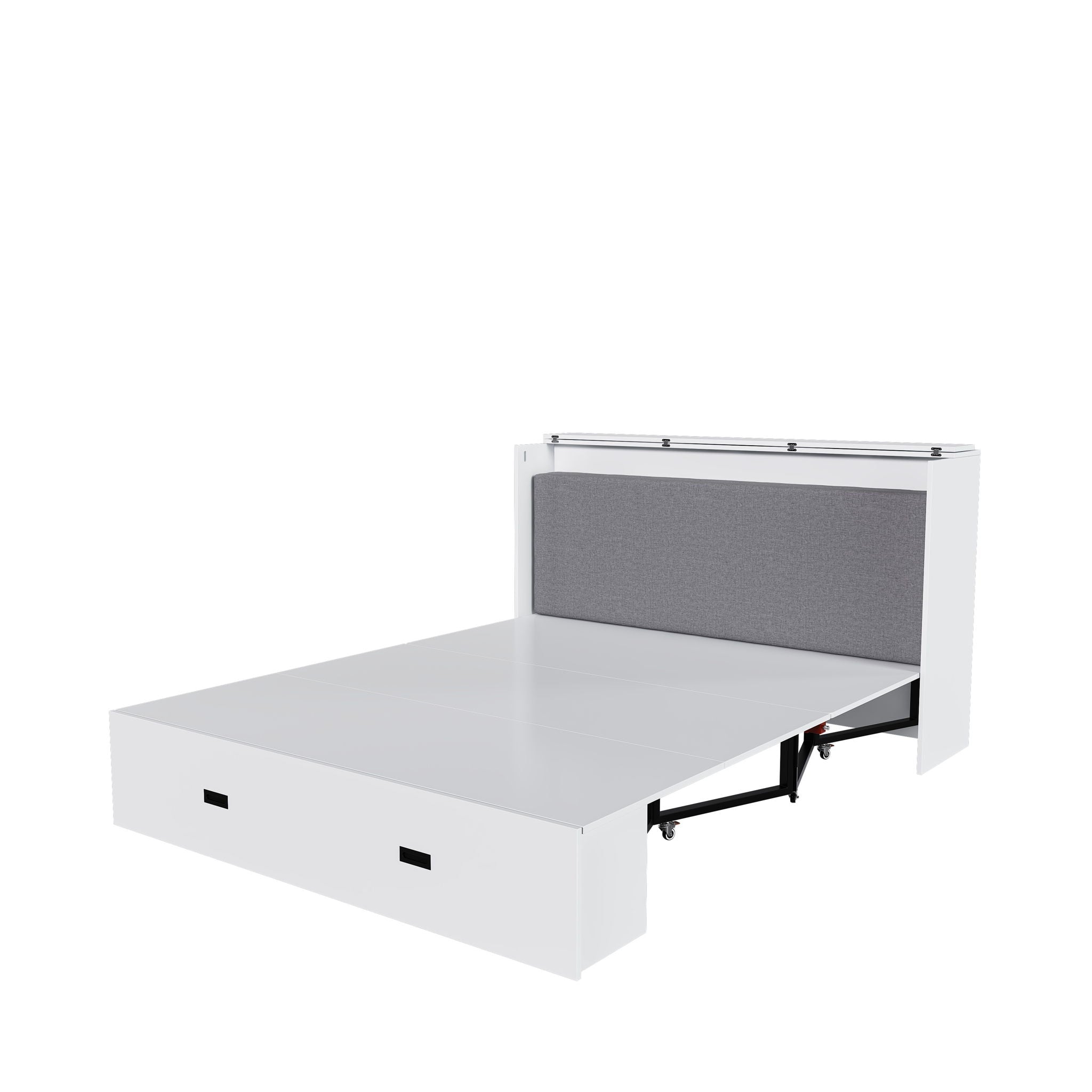 Murphy Bed With Storage Drawers And Charging Cabinet, Foldable Panels, Swivel Wheels