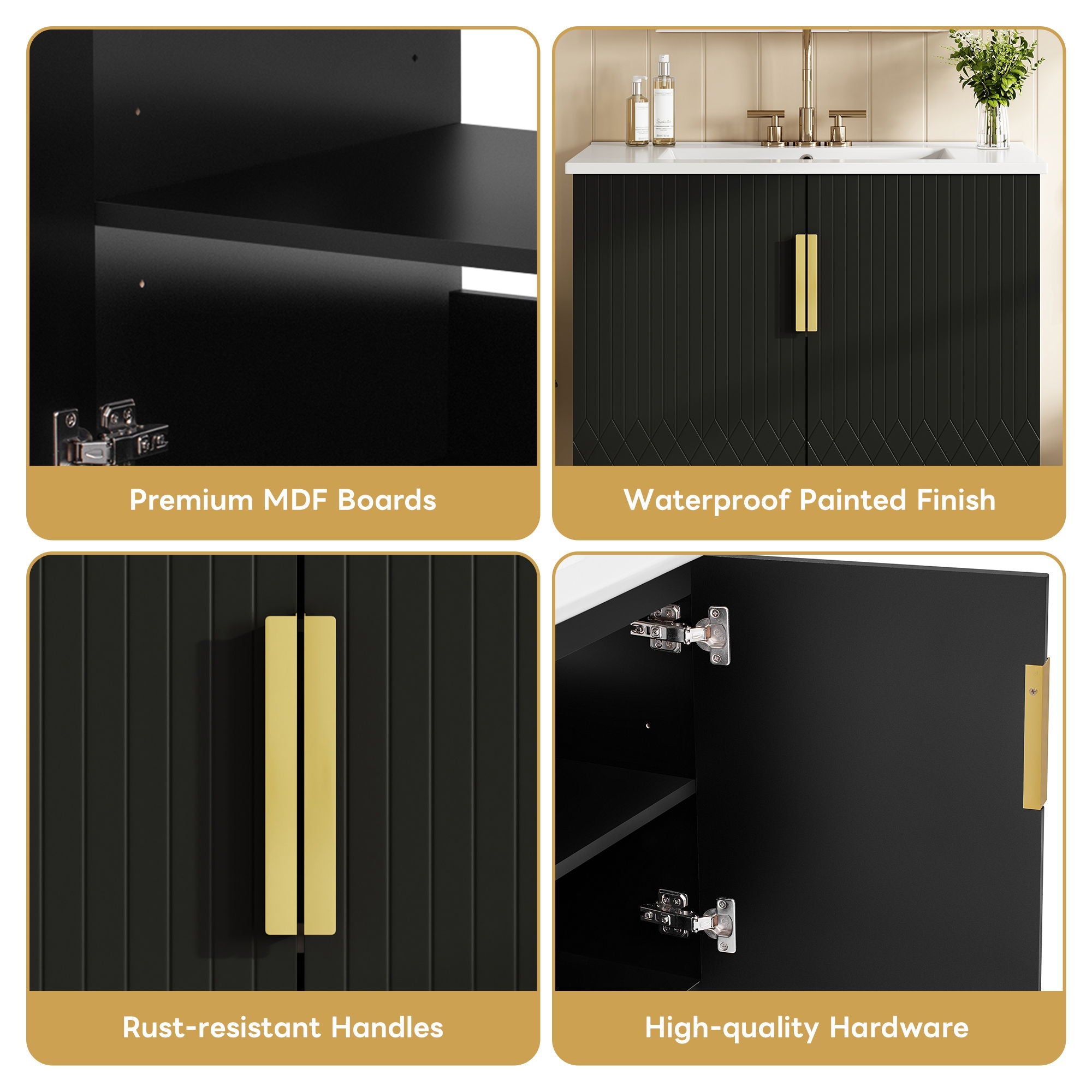 Bathroom Vanity With Sink, Rectangular Storage Cabinet With 2 Soft Closing Doors