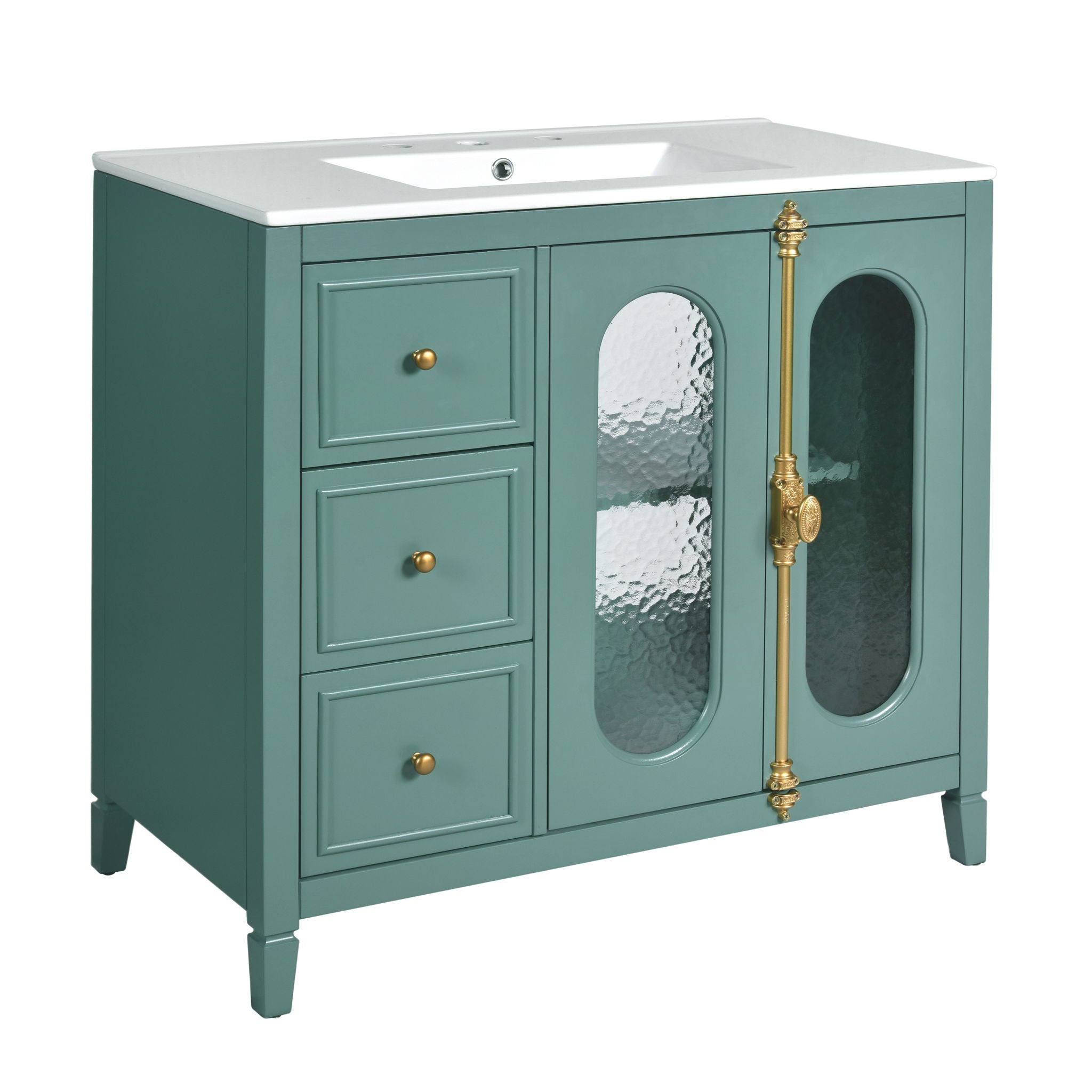 Bathroom Vanity With 3 Drawers And 2 Soft Close Doors Cabinet - Lake Green