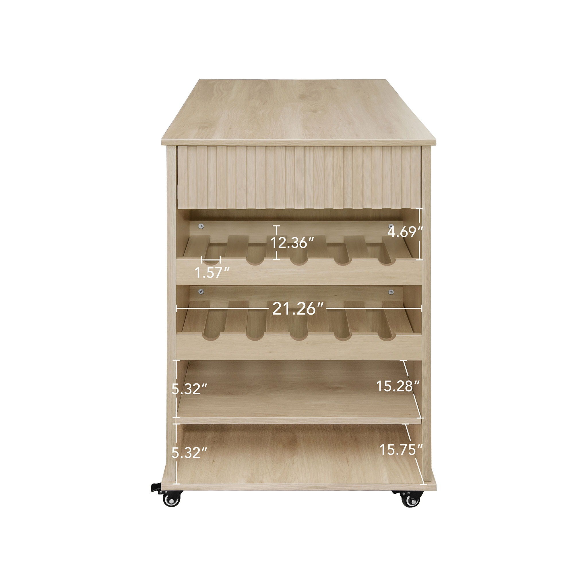 Kitchen Island Cart, Rolling Serving Utility Trolley Cart Modern Kitchen Island With Storage Drawer Wine Rack Lockable Casters, Kitchen Cart For Kitchen, Dining Room, Bar Living Room - Natural
