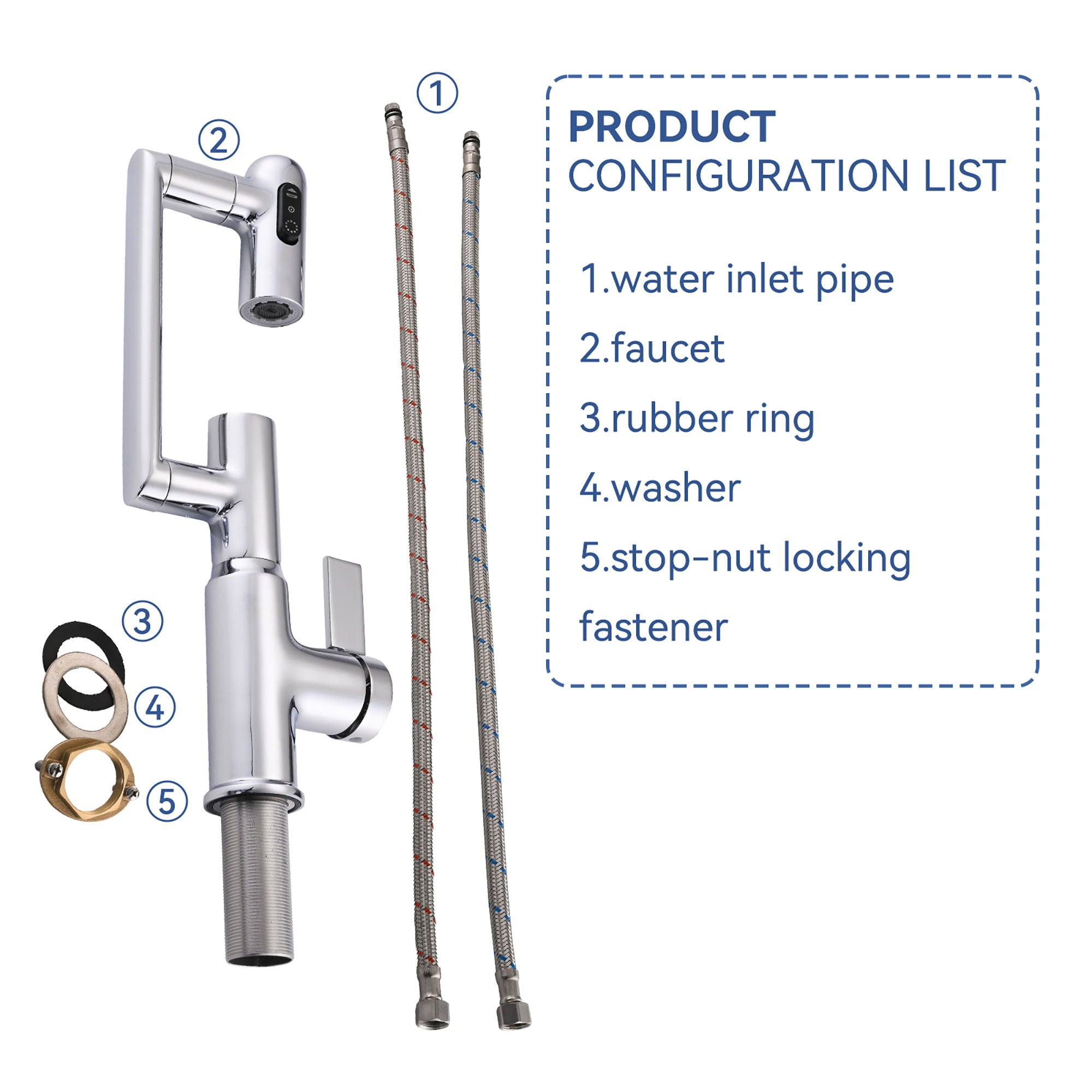 Bathroom Sink Faucet With Spray Function And Temperature Display, Anti Skid Switch, 360 Degree Rotary, Brass Material - Chrome