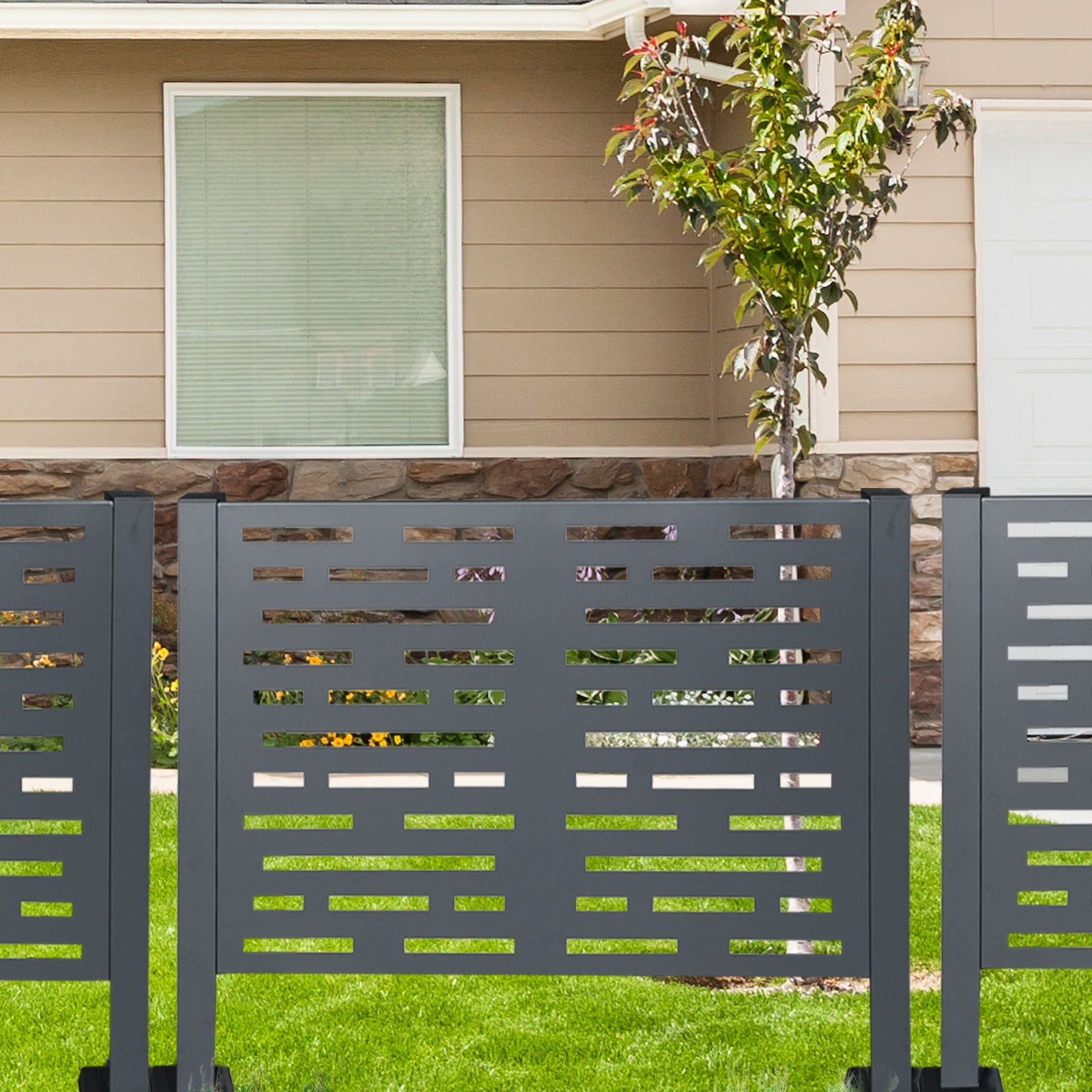 Air Conditioner Fence For Outdoor Units, Metal Privacy Fence Cover, Perfect To Conceal Air Conditioning Units, 3 Fence Panel