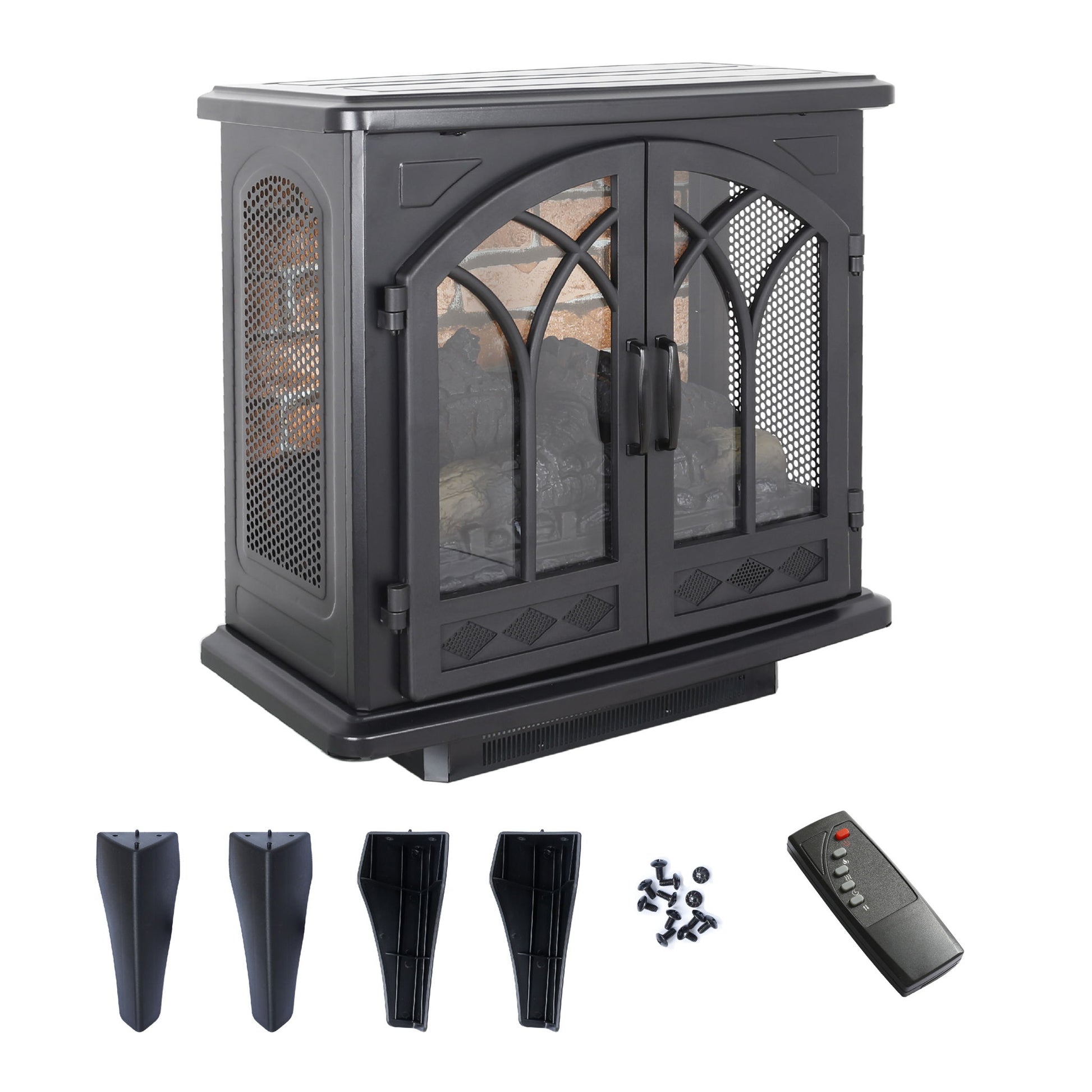 3D Flame Electric Infrared Quartz Fireplace Stove With Remote Control - Antique Black - Best Buy Furniture