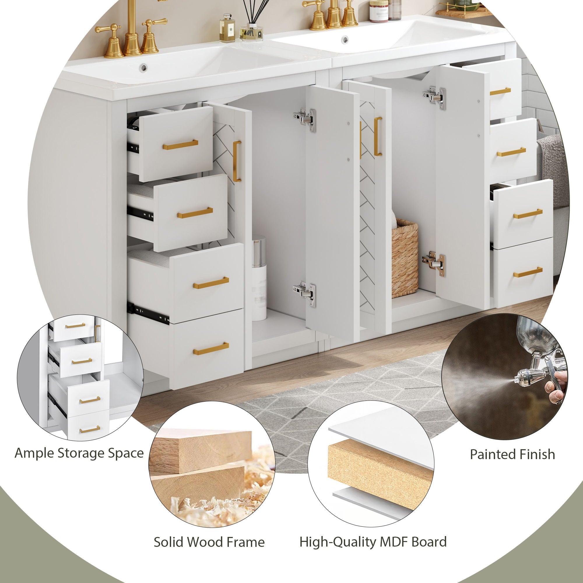 Bathroom Vanity Set With Sink, Storage Cabinet With Drawers & Soft Closing Doors