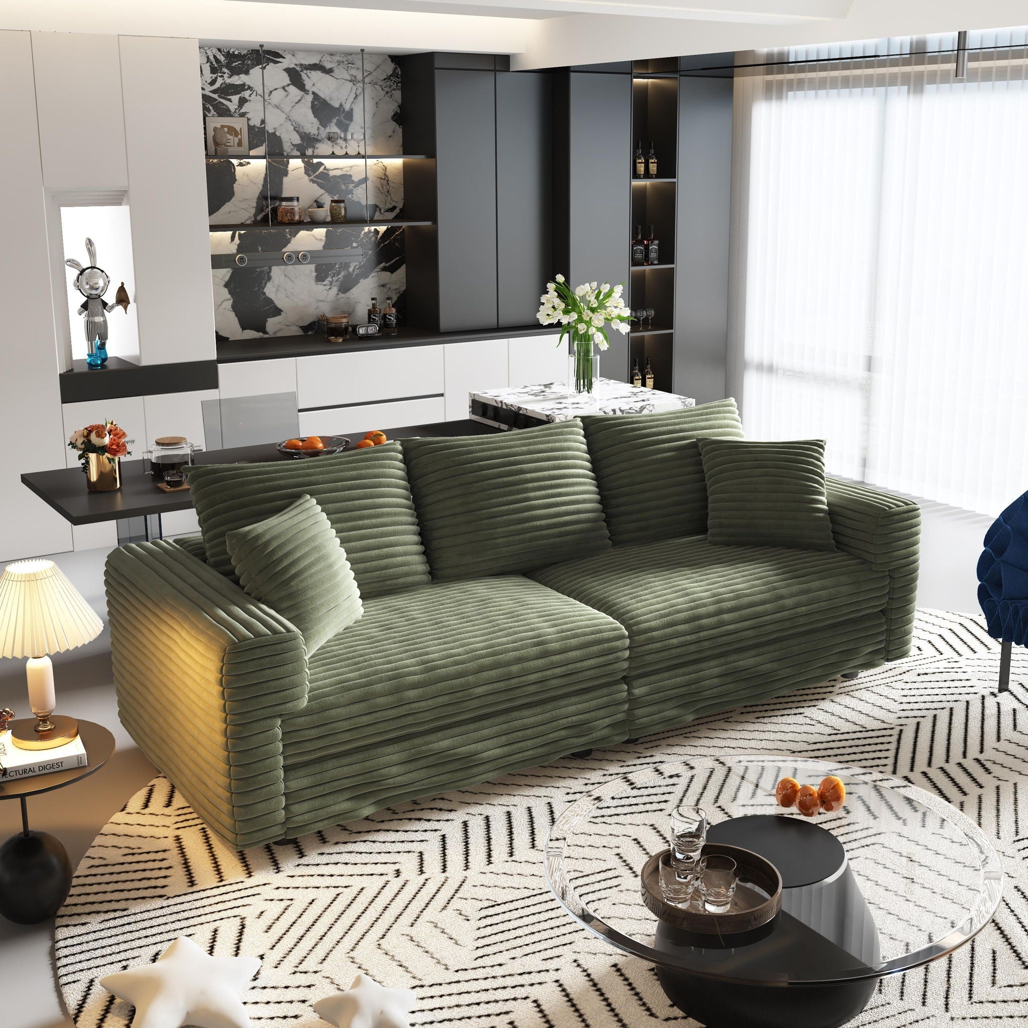 4 Seat Sofa, Modern Comfy Upholstered Sofa Cloud Couch, Deep Seat Couches With Soft Pillows