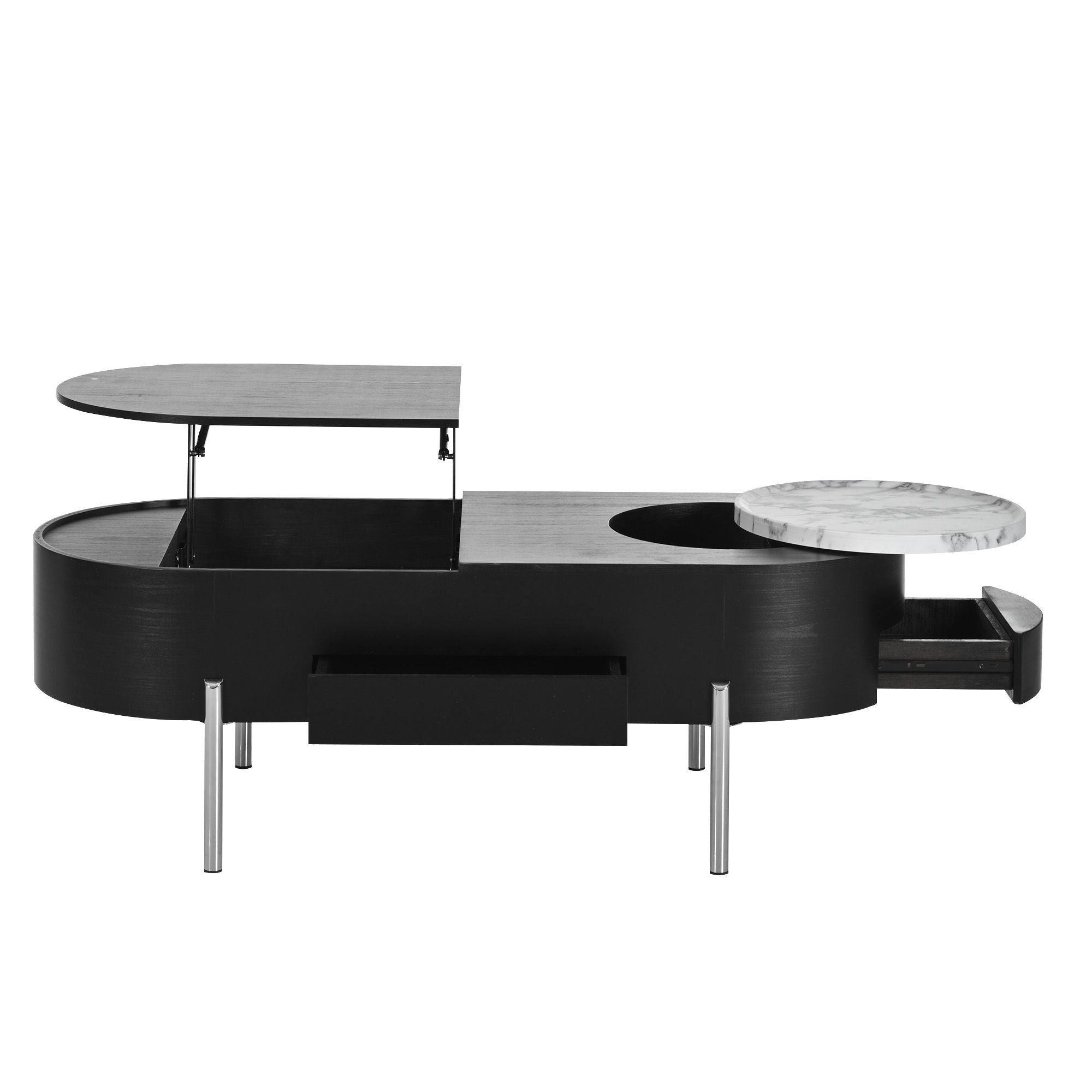 Lift Top Coffee Table With 360 Degree Marble Patterned Rotating Tray
