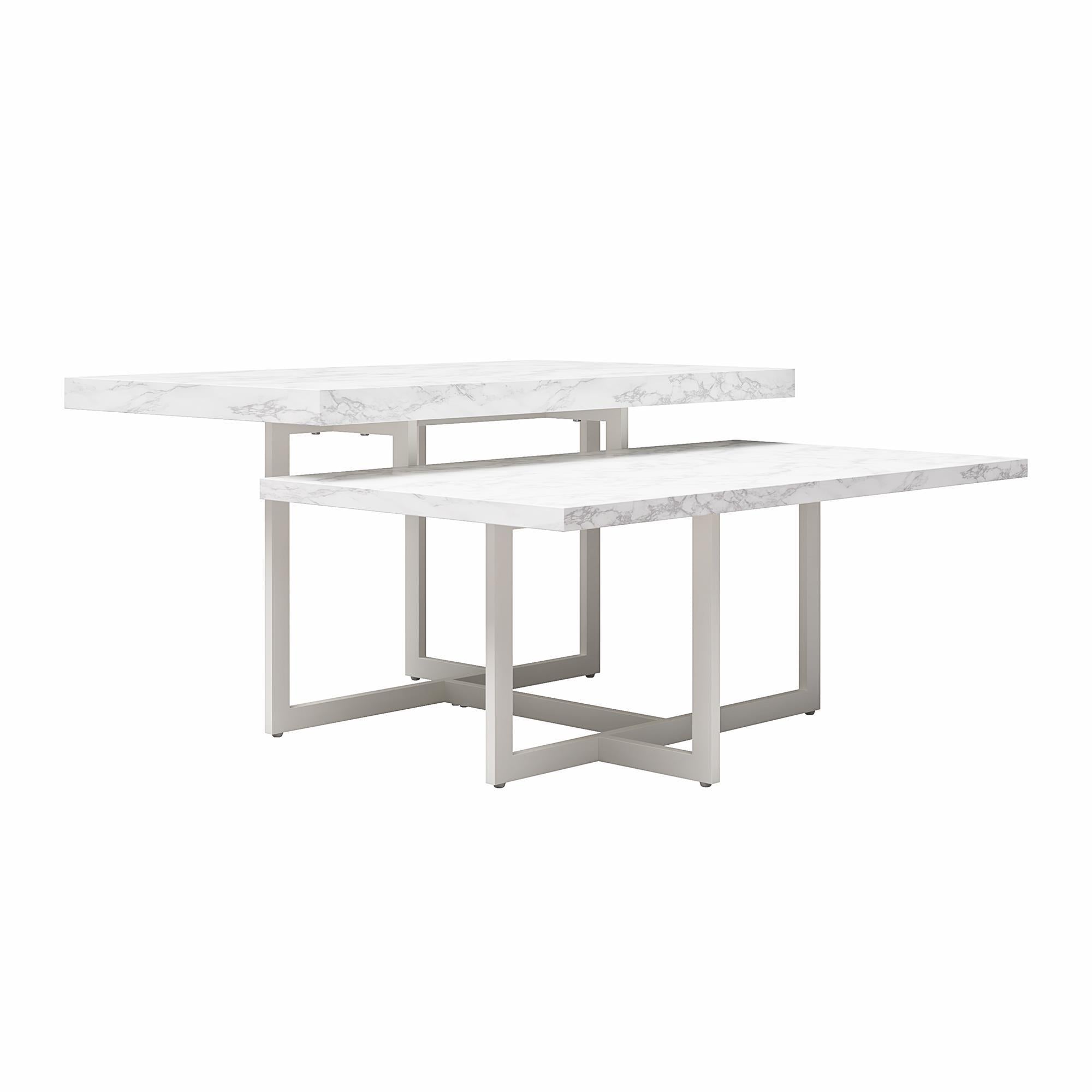 Brielle - Coffee Table, 2 Tiered Design - White Marble