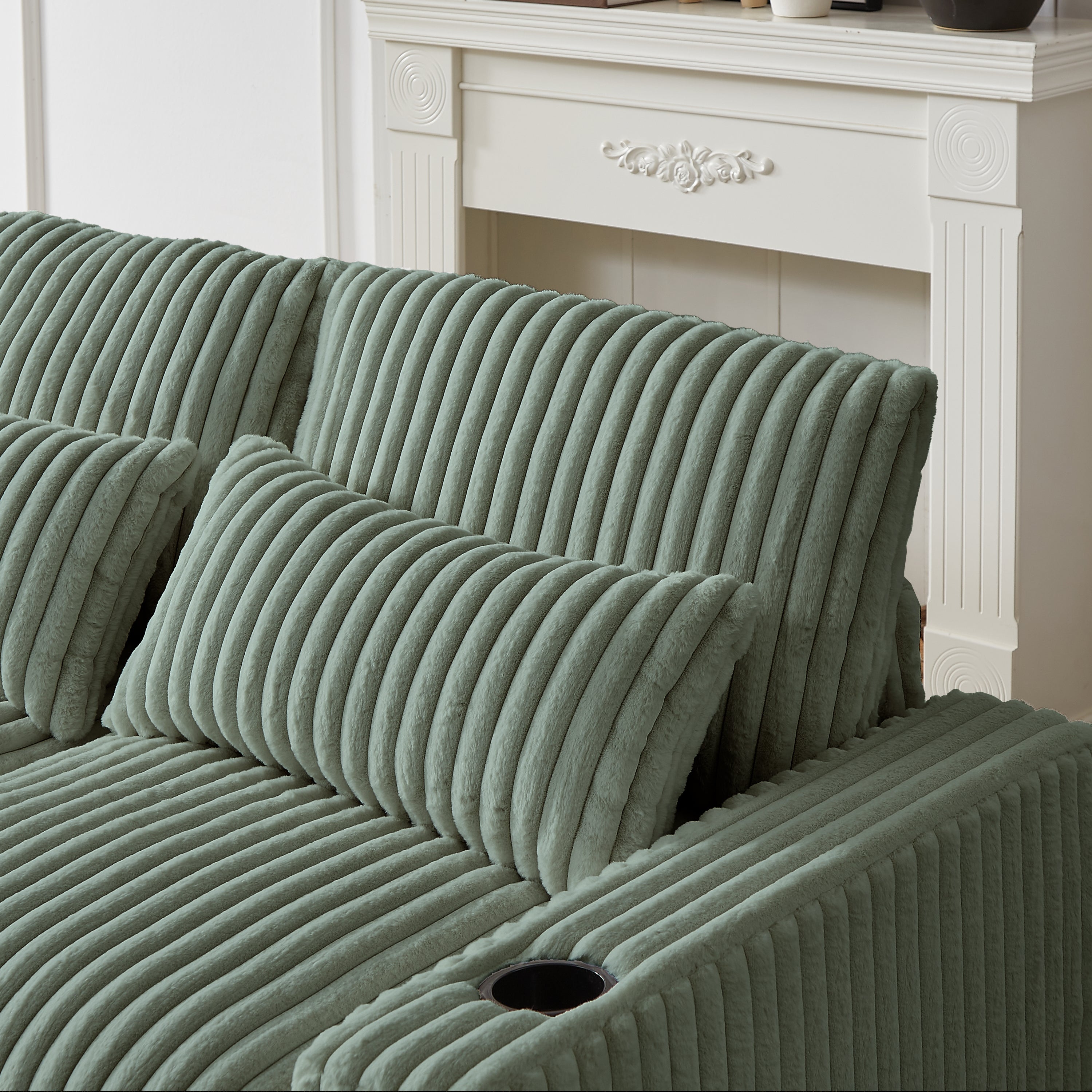 126-Inch Corduroy With Cup Holder Super Large L-Shaped Sofa