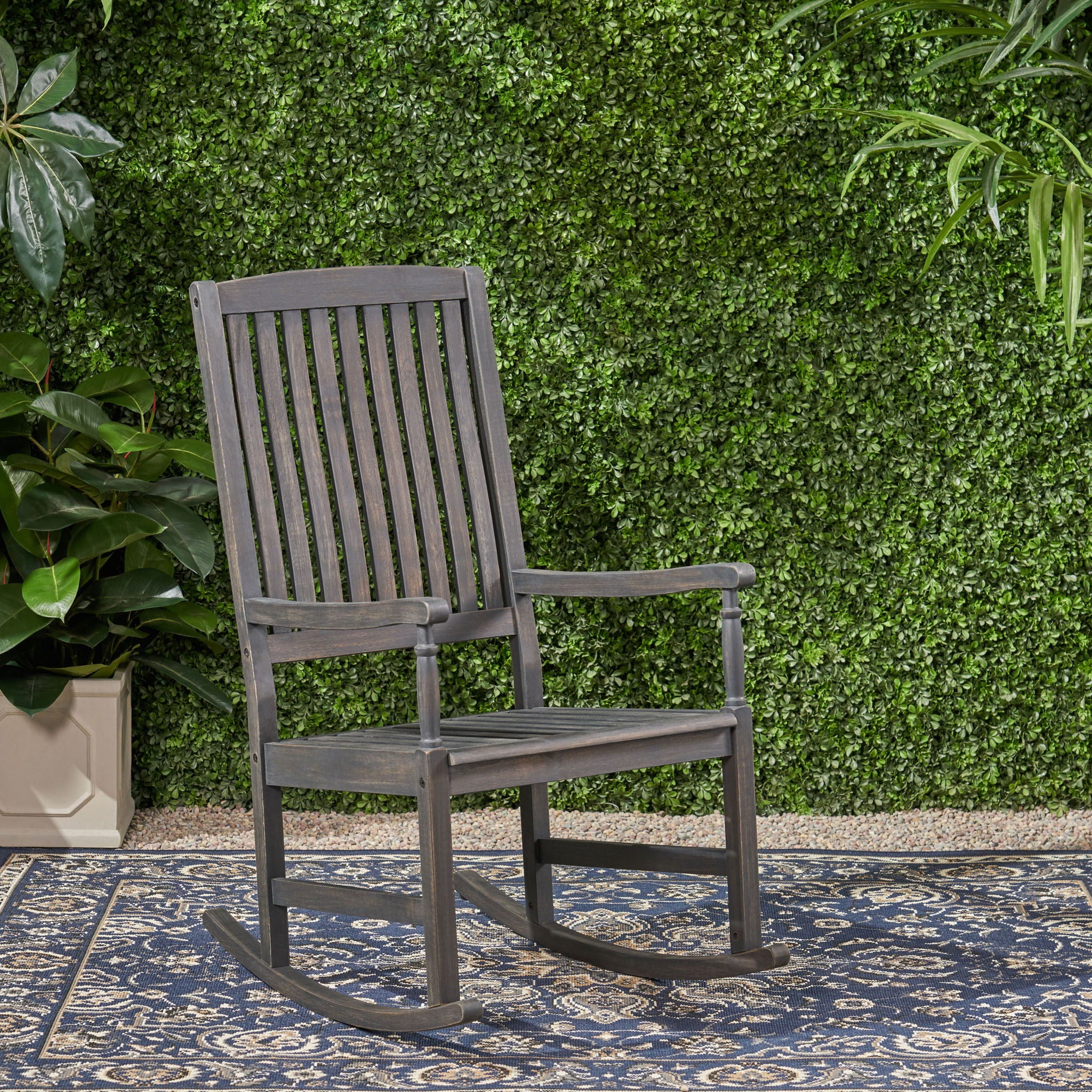 Muse - Outdoor Acacia Rocking Chair With Slat Design - Teak