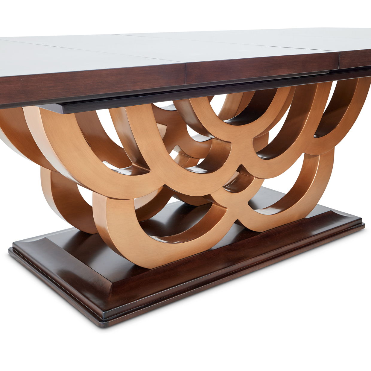 Camellia Field - Rectangular Pedestal Dining Table - Dark Brown / Gold