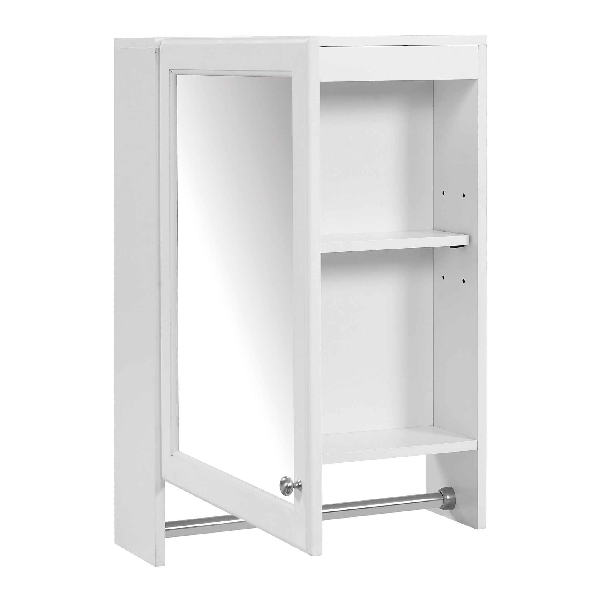 3 In 1 Wall Mounted Bathroom Mirror Cabinet With Adjustable Shelf, Soft Close Door, Mirror & Towel Bar - White