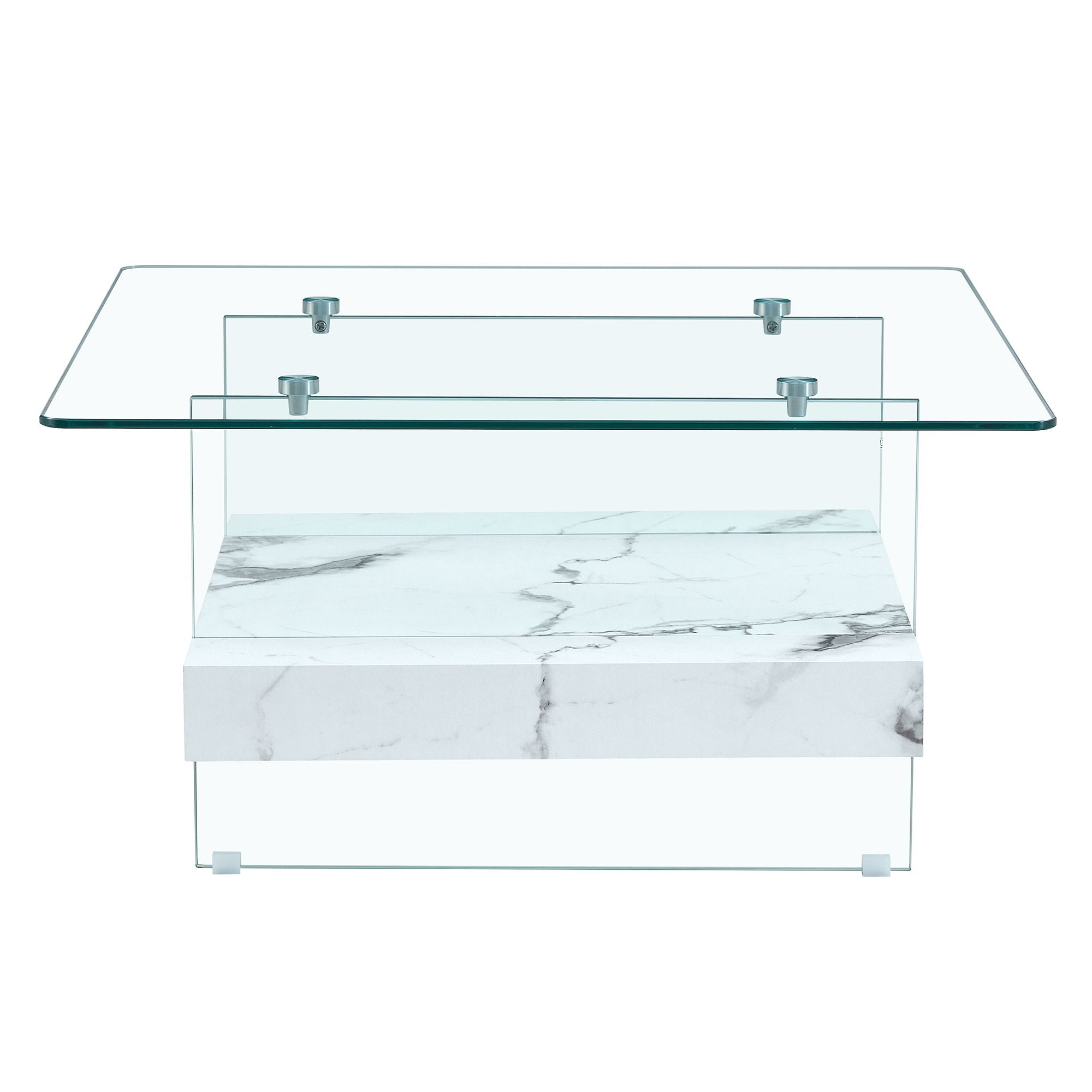 Modern 2 Tier Square Coffee Table, Elegant Marble Pattern
