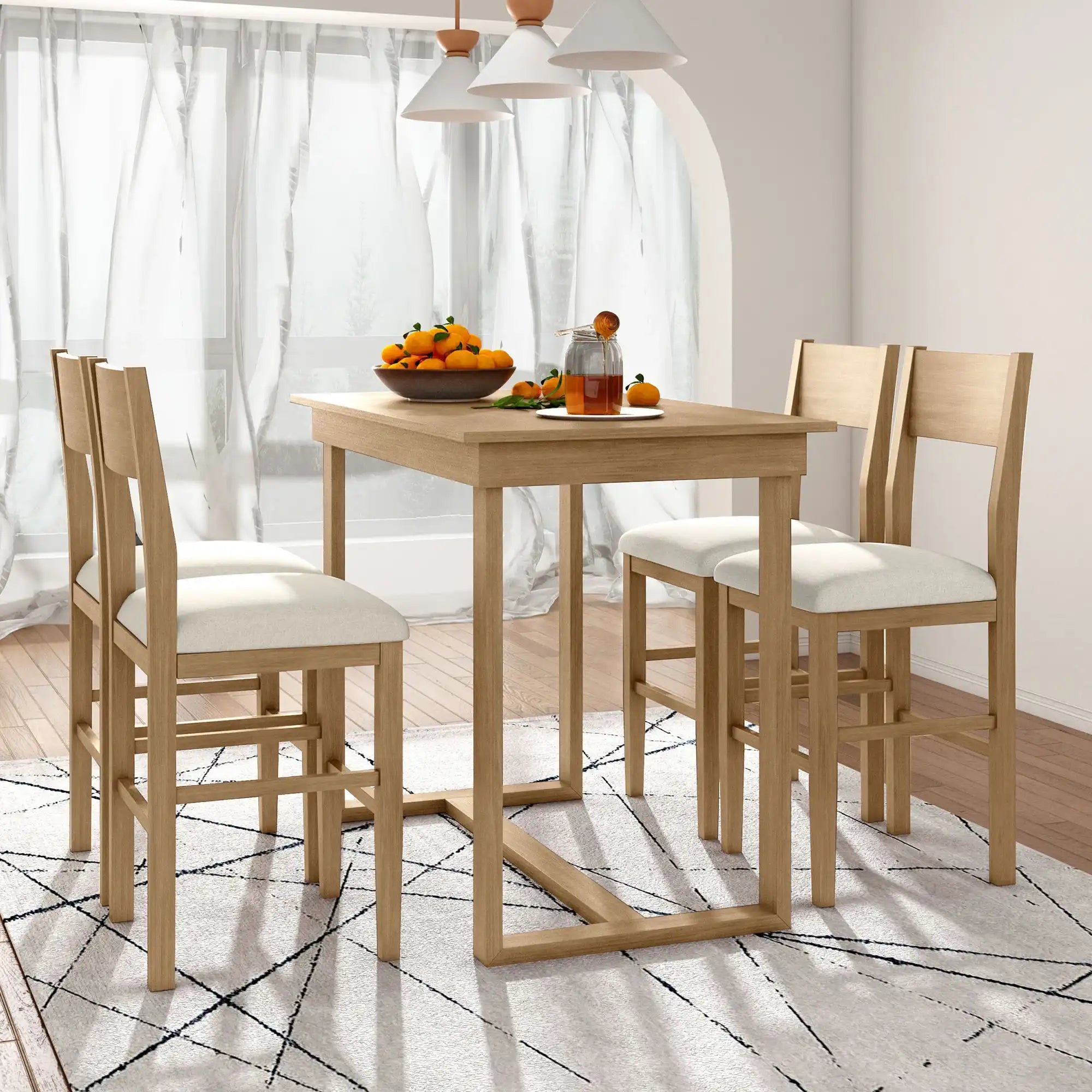 Farmhouse 5-Piece Counter Height Dining Table Set, Brown