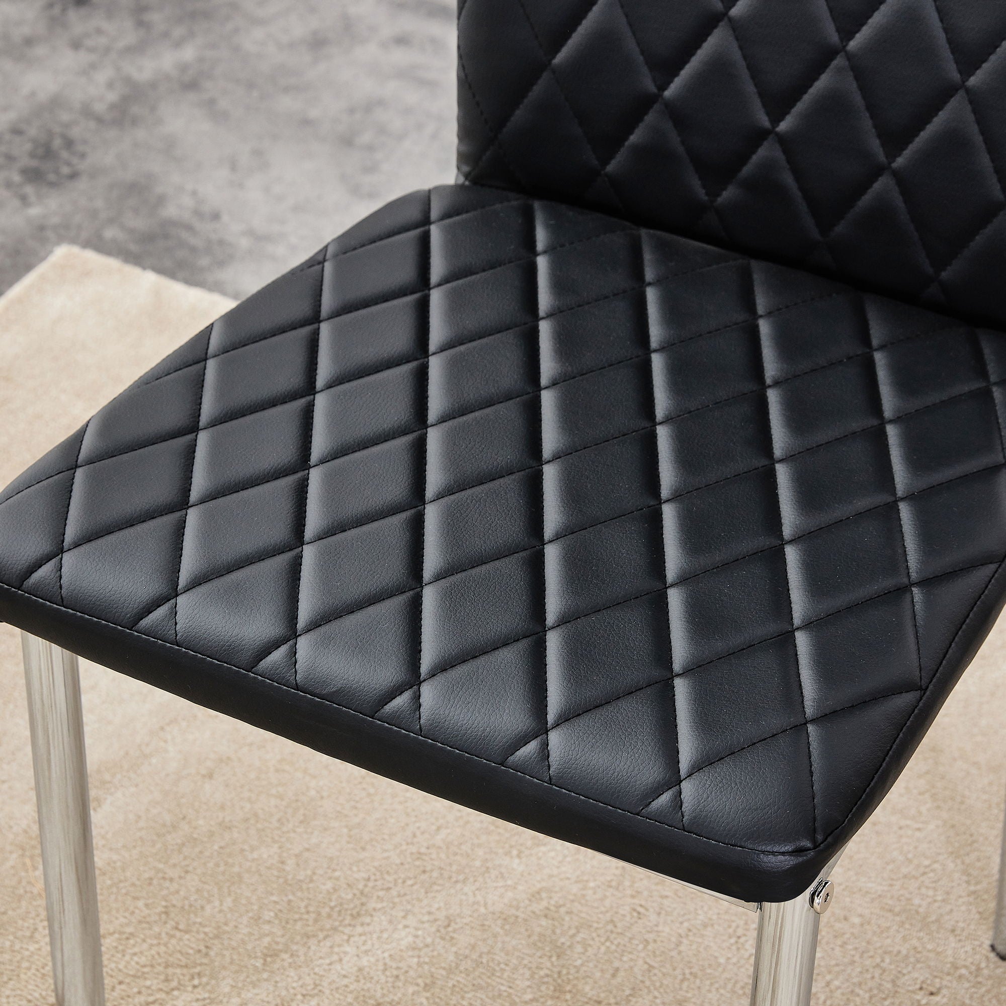 Modern Grid Armless High Backrest Dining Chair Set With Electroplated Metal Legs In Material 6 Piece - Black