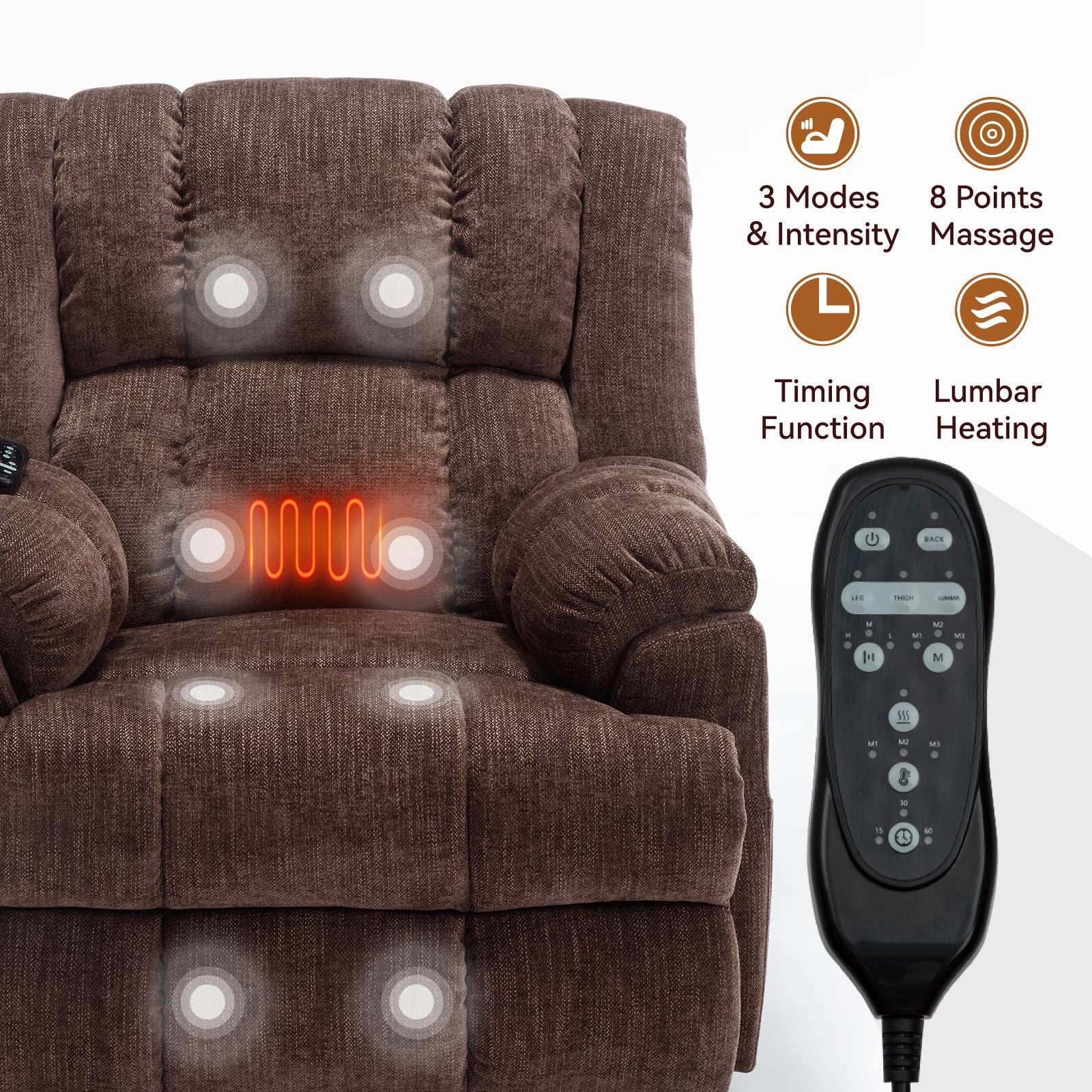 TOPMAX Electric Power Lift Recliner with Massage, Brown - Best Buy Furniture