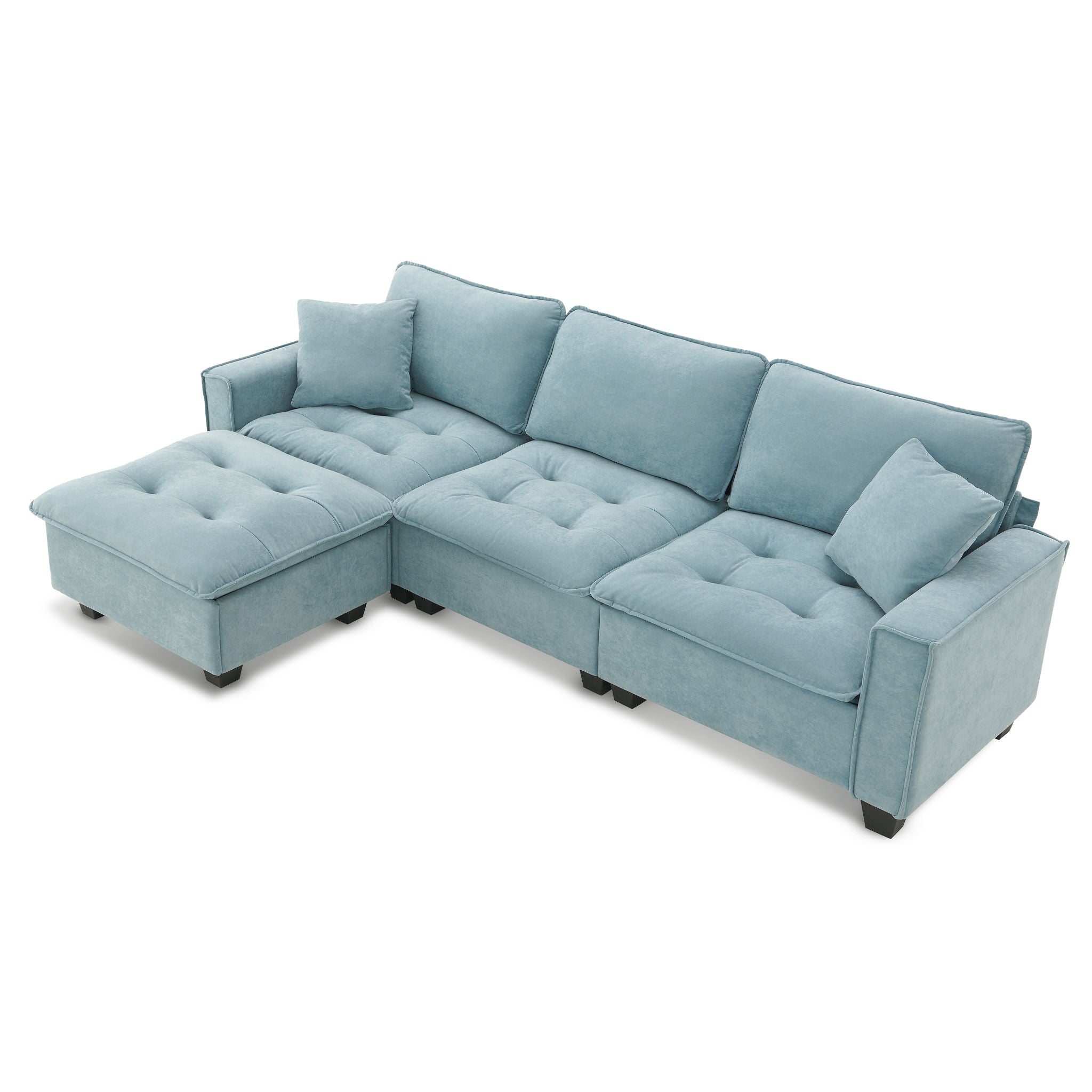 Modern Convertible Sectional L Shaped Reversible Couch Set With Free Pillows 4 Seat Suede Sleeper Sofa With Ottoman