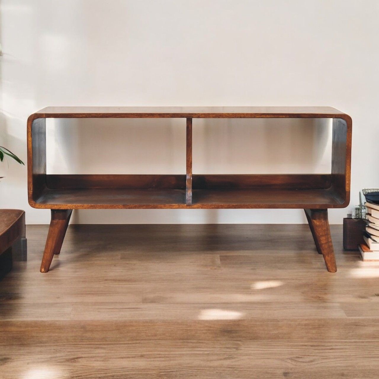 Curved Double Slot Media Unit - Dark Brown - Best Buy Furniture