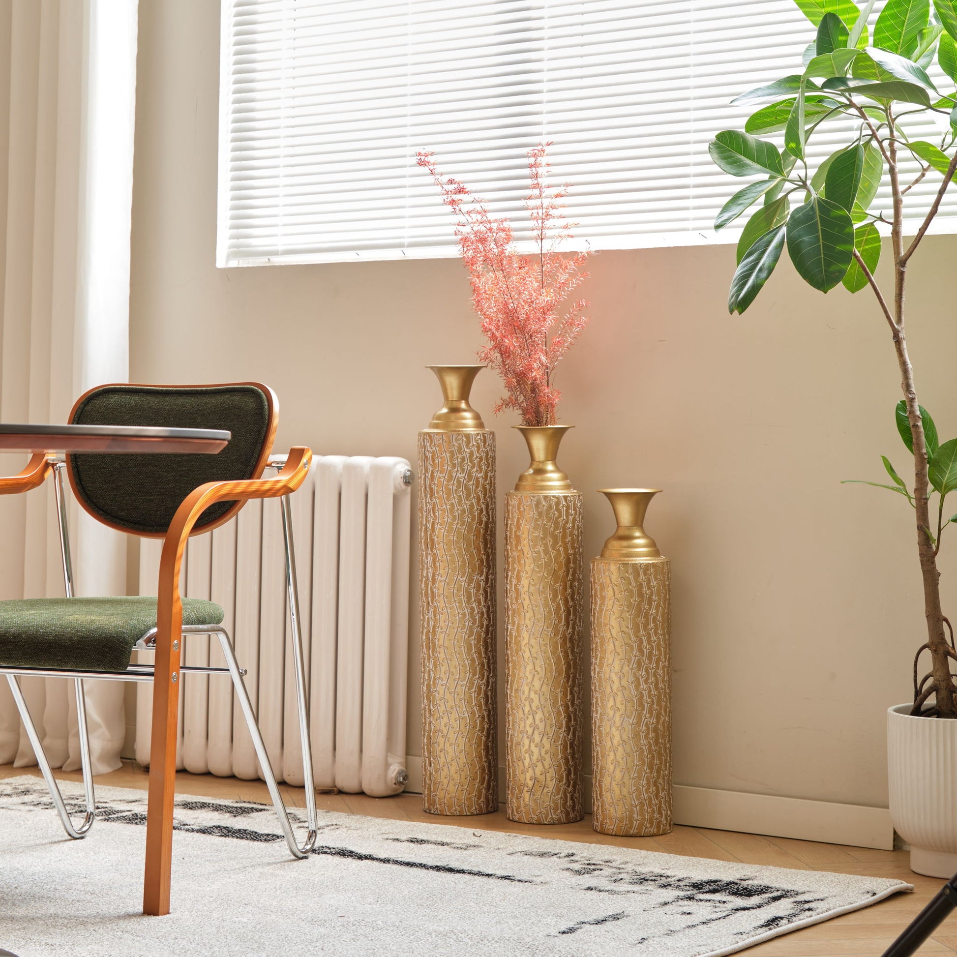 Metal Decorative Vases High Distress Metal Center Vases With Growing Vine Patterns, (Set of 3) Vases For Home Decoration - Gold - Best Buy Furniture