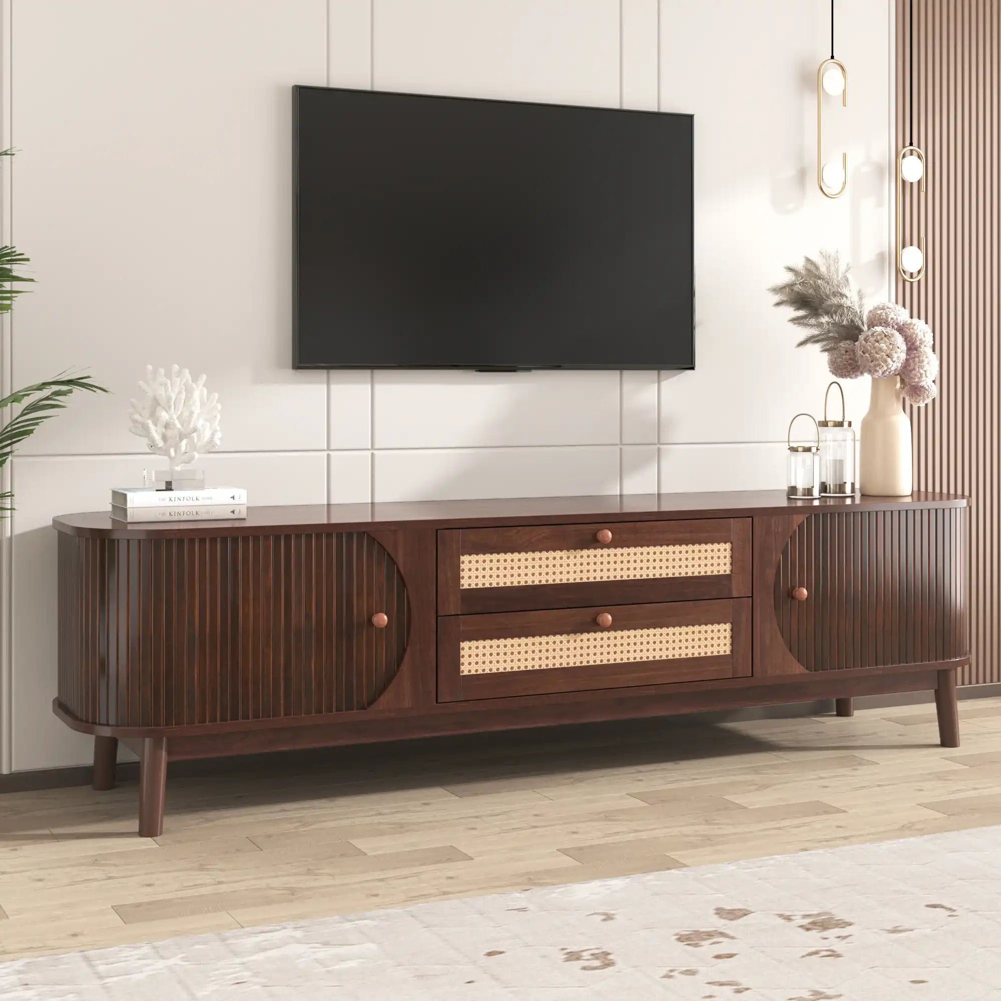 Rattan TV Stand for TVs up to 75", Modern Farmhouse Entertainment Center