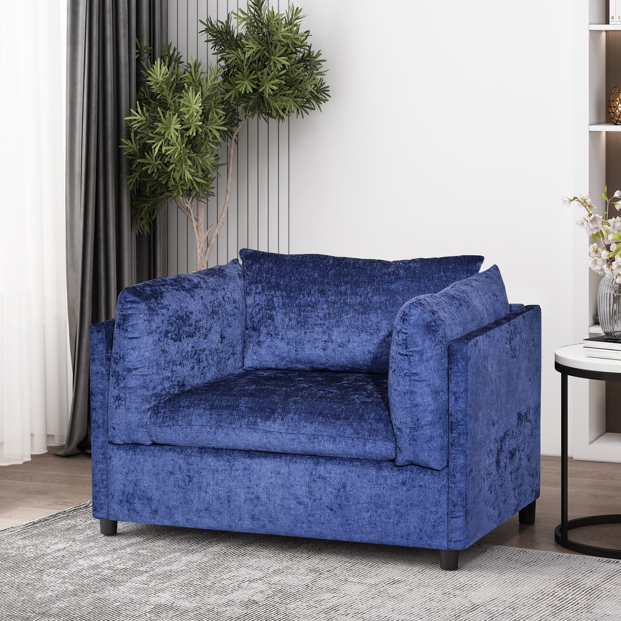 Modern Club Chair With Textured Upholstery And Pillow Accents - Navy Blue