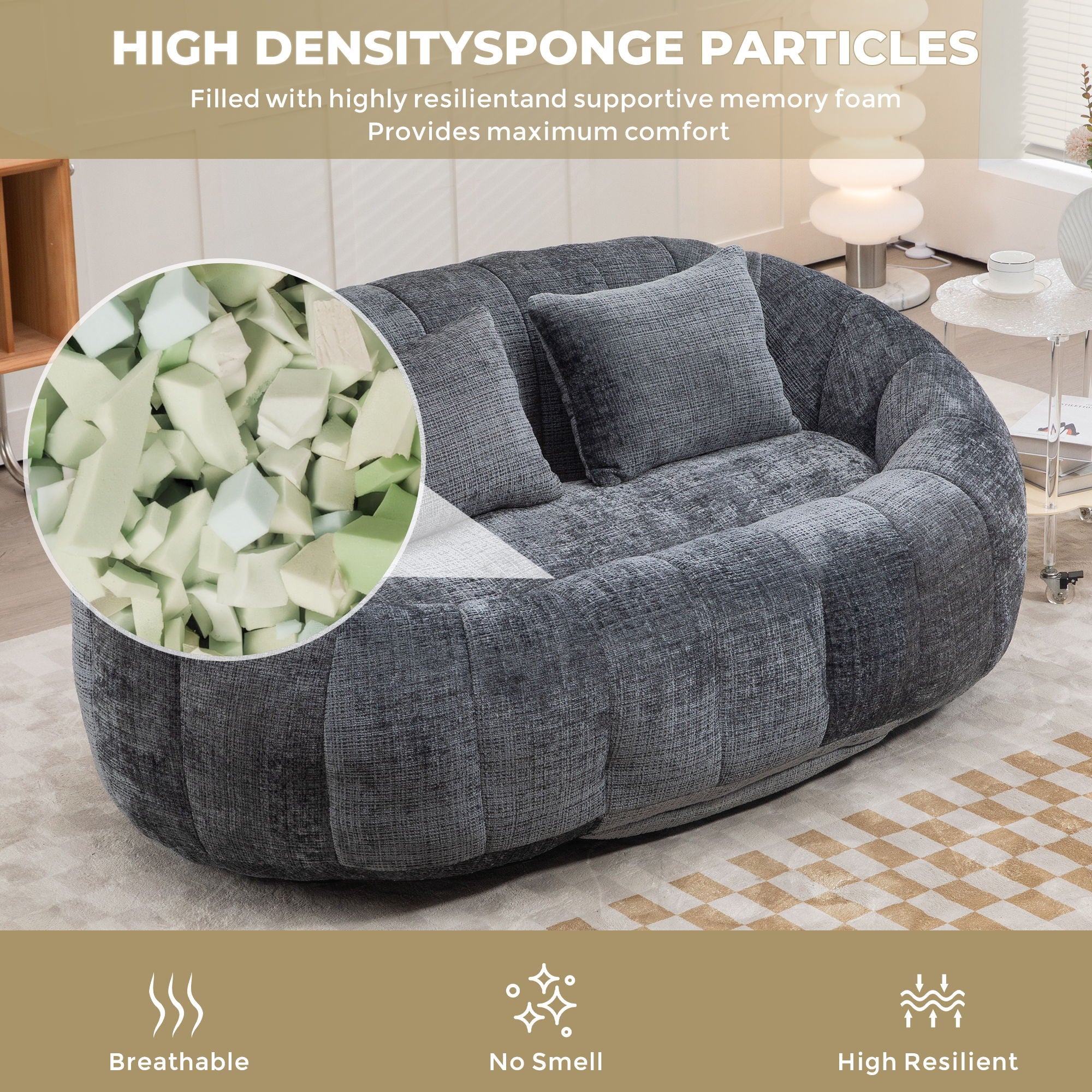 Bean Bag Lazy Sofa, Durable Comfort Lounger High Back Bean Bag Chair Couch