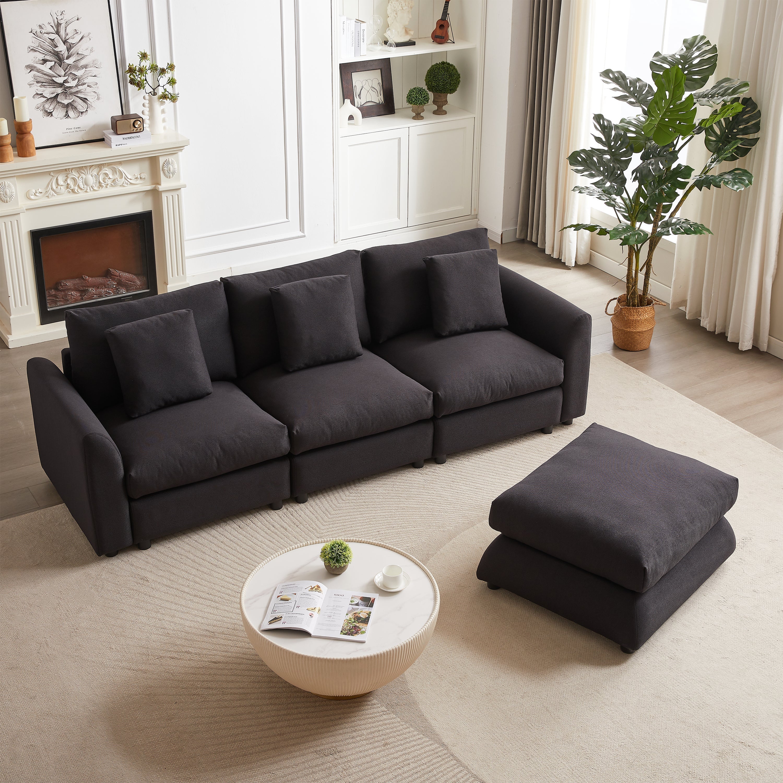 102.2 Inch Combination Sofa Modular Sofa with Ottoman Black