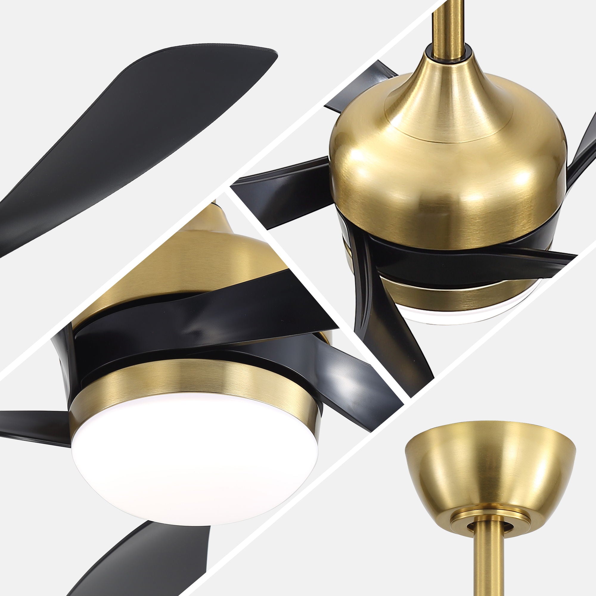 Ceiling Fan With Remote Control, Adjustable Dimmable Lighting & Silent DC Motor - Golden / Matte Black