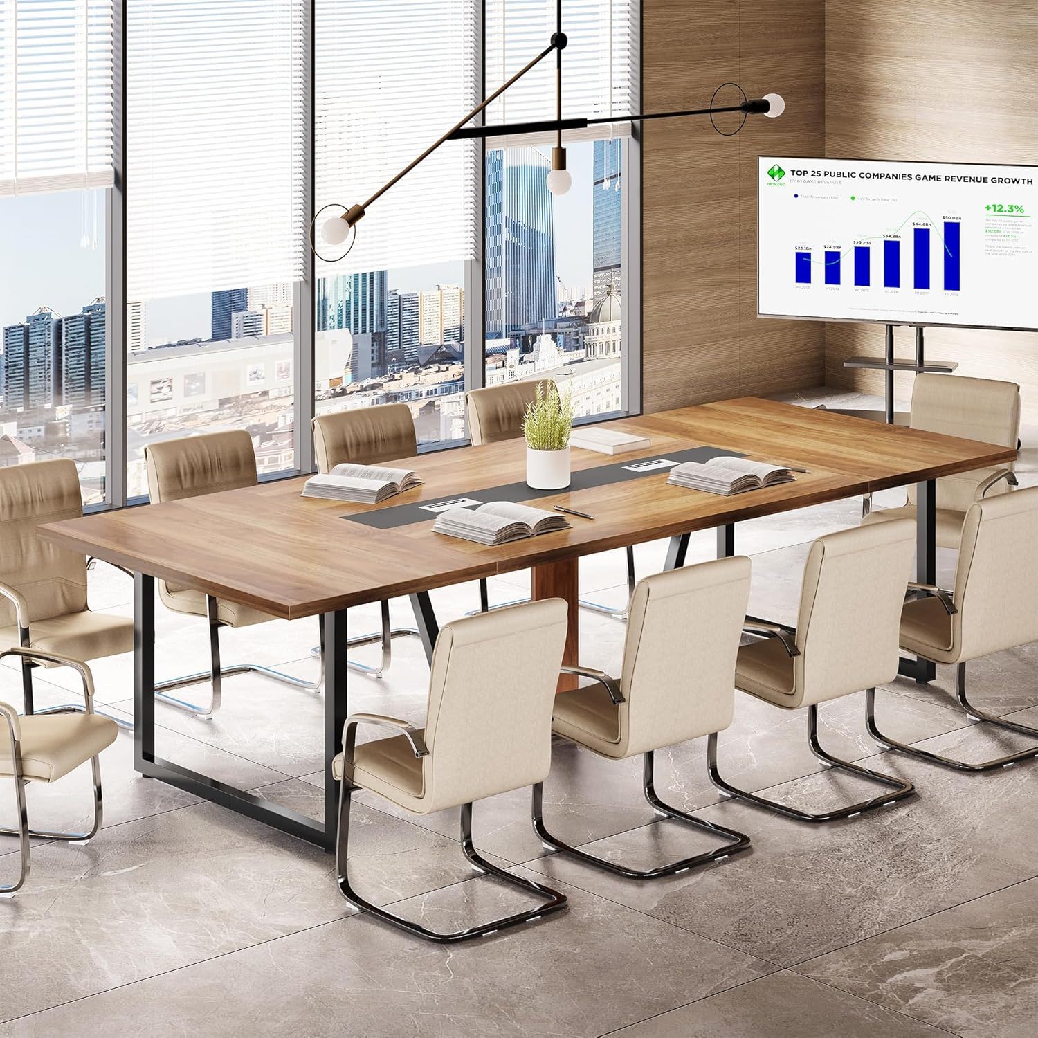 Conference Table For 8 - 10 People With Cable Management - Brown / Black