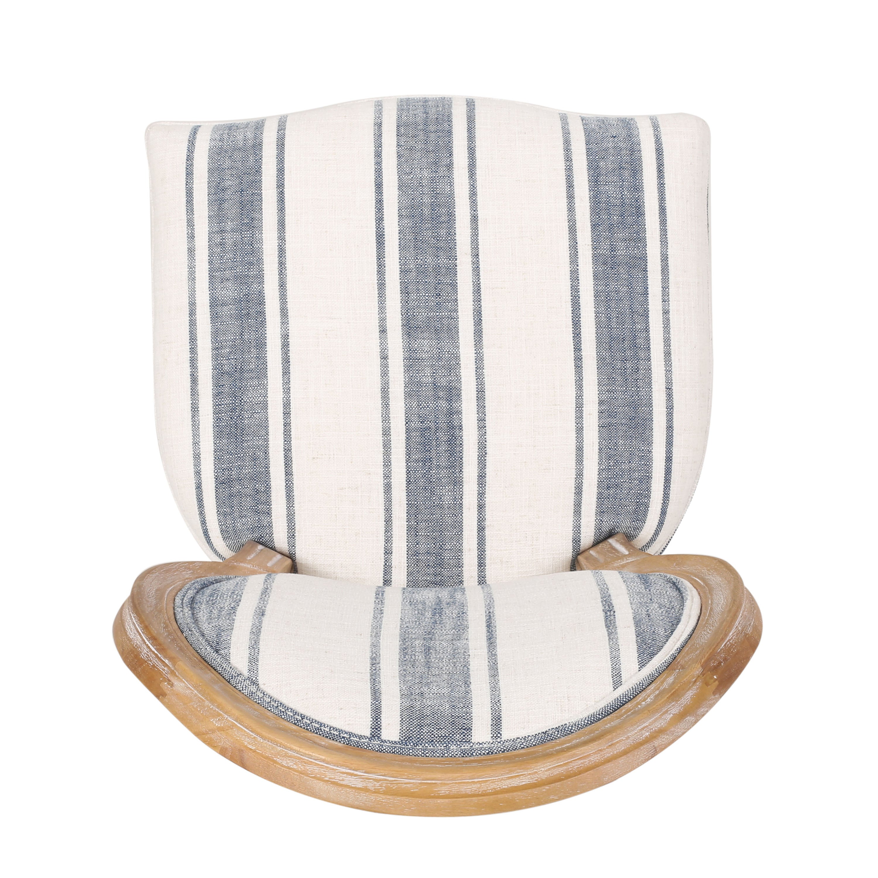 French Country-Inspired KD Dining Chair with Iconic Round Backrest in Blue Fabric