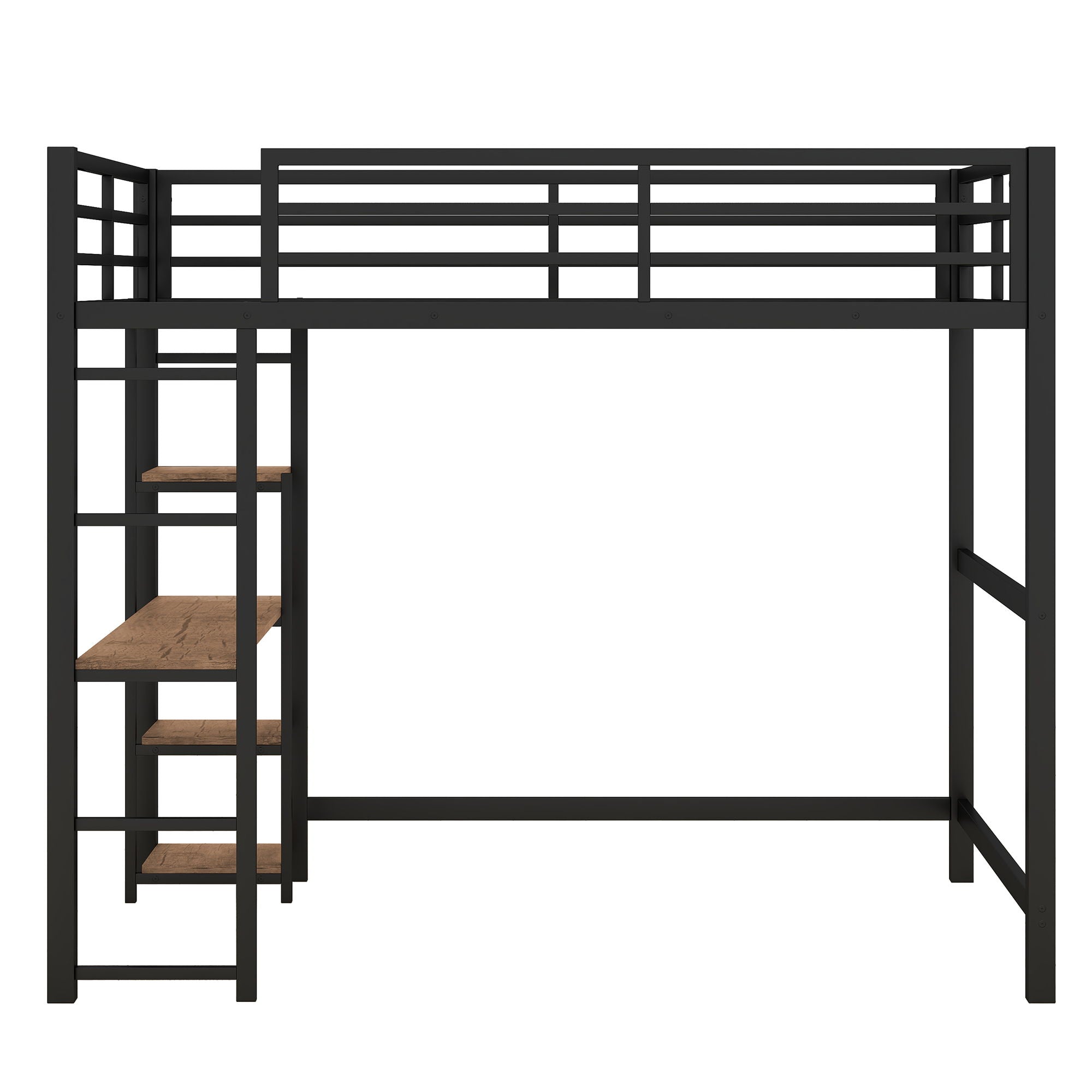 Loft Bed With Built In Desk And Storage Shelves, Full Size - Black
