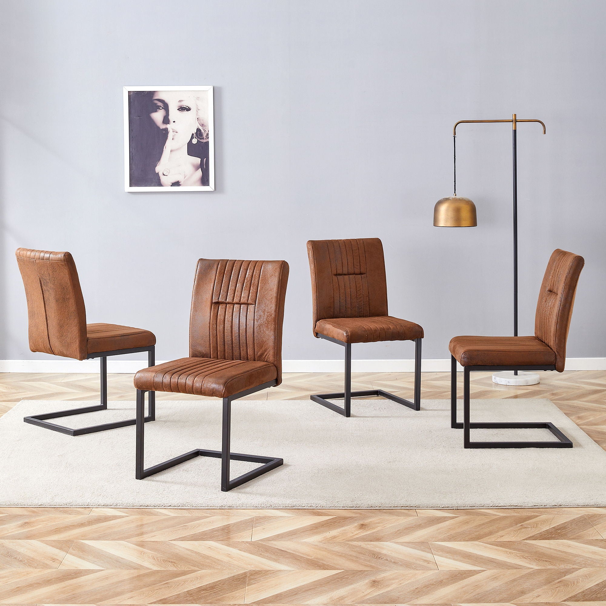 Ergonomic Technology Fabric Dining Chairs With Black Metal Legs, Comfortably Simple Design, (Set of 4) - Brown