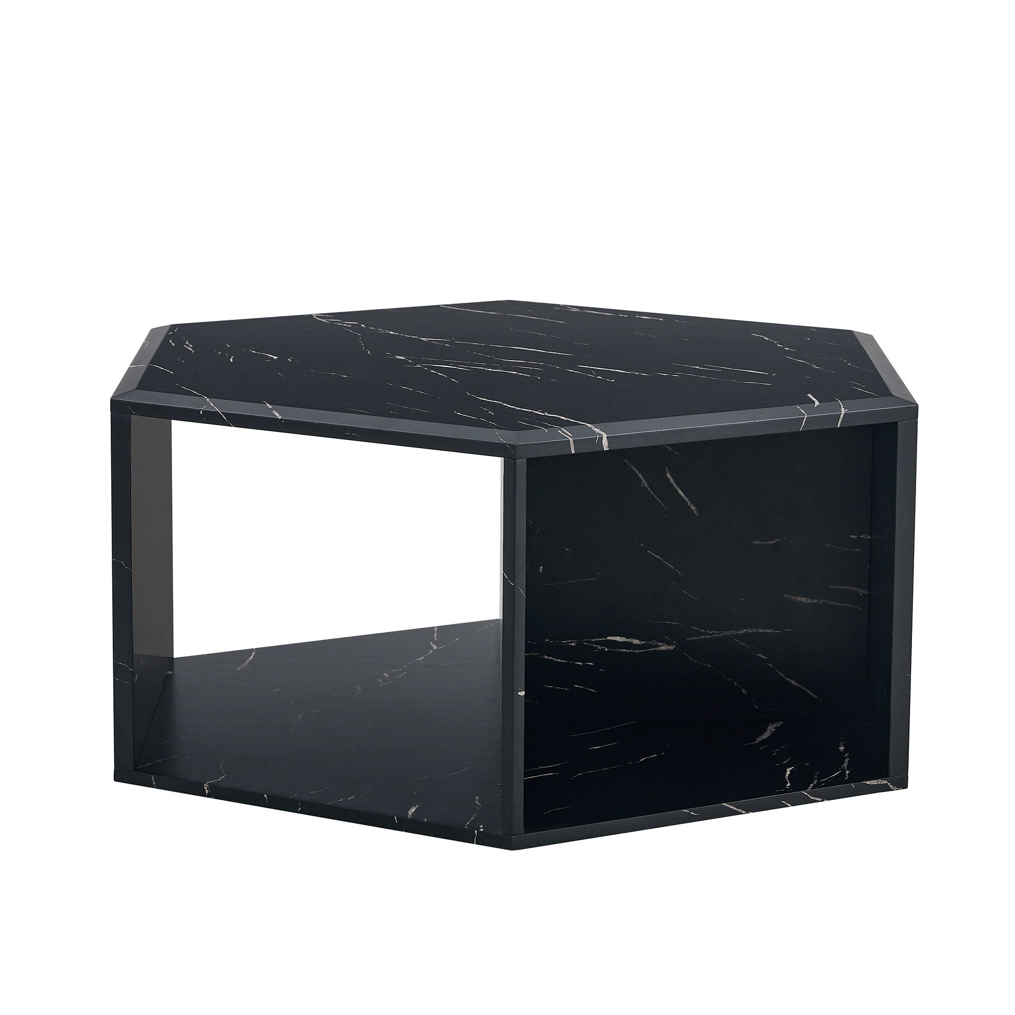 Hexagonal Coffee Table With Characteristic Pattern Stickers And Multi-Hole Design For Extra Storage