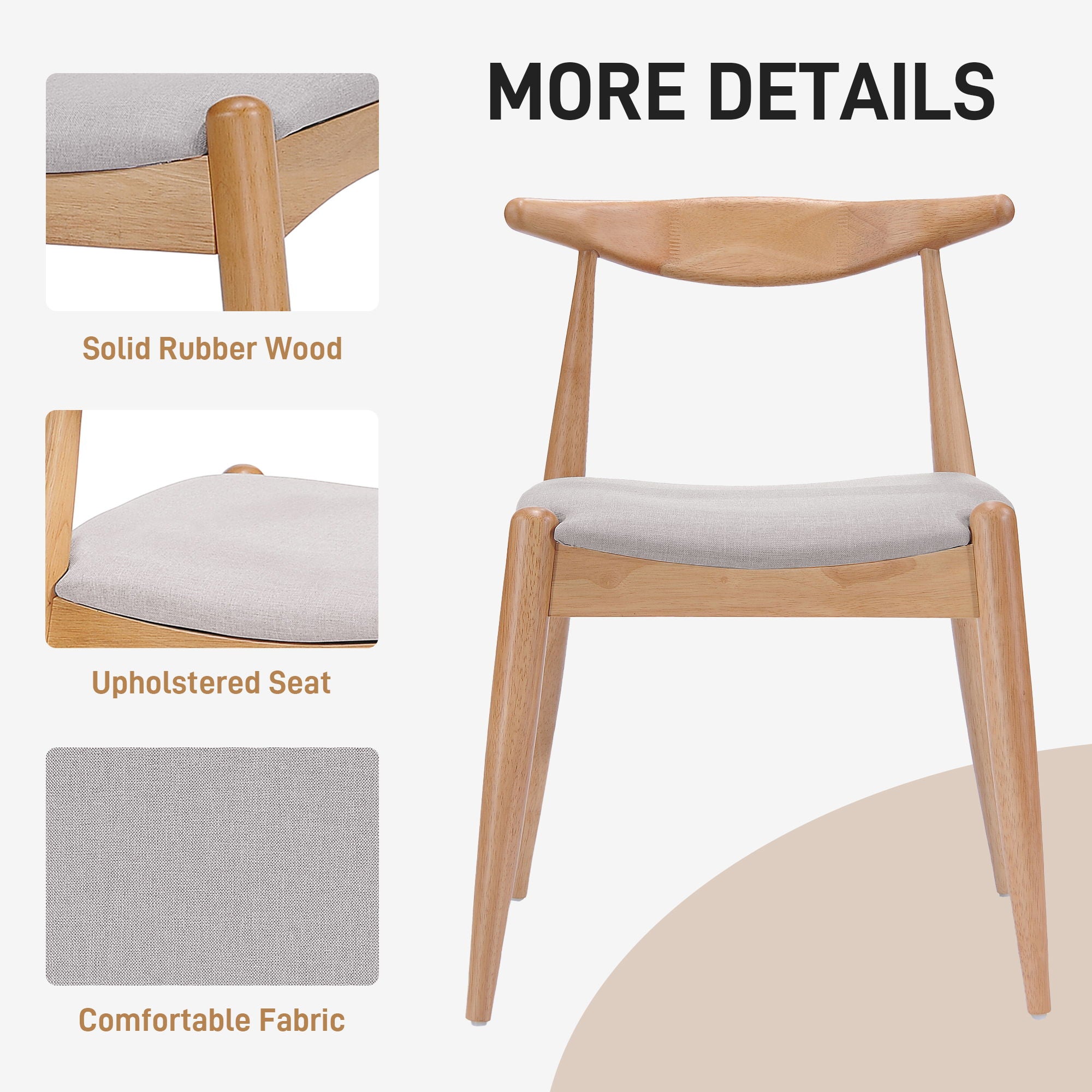 5 Piece Dining Set, Table And 4 Upholstered Chairs - Beige / White / Oak