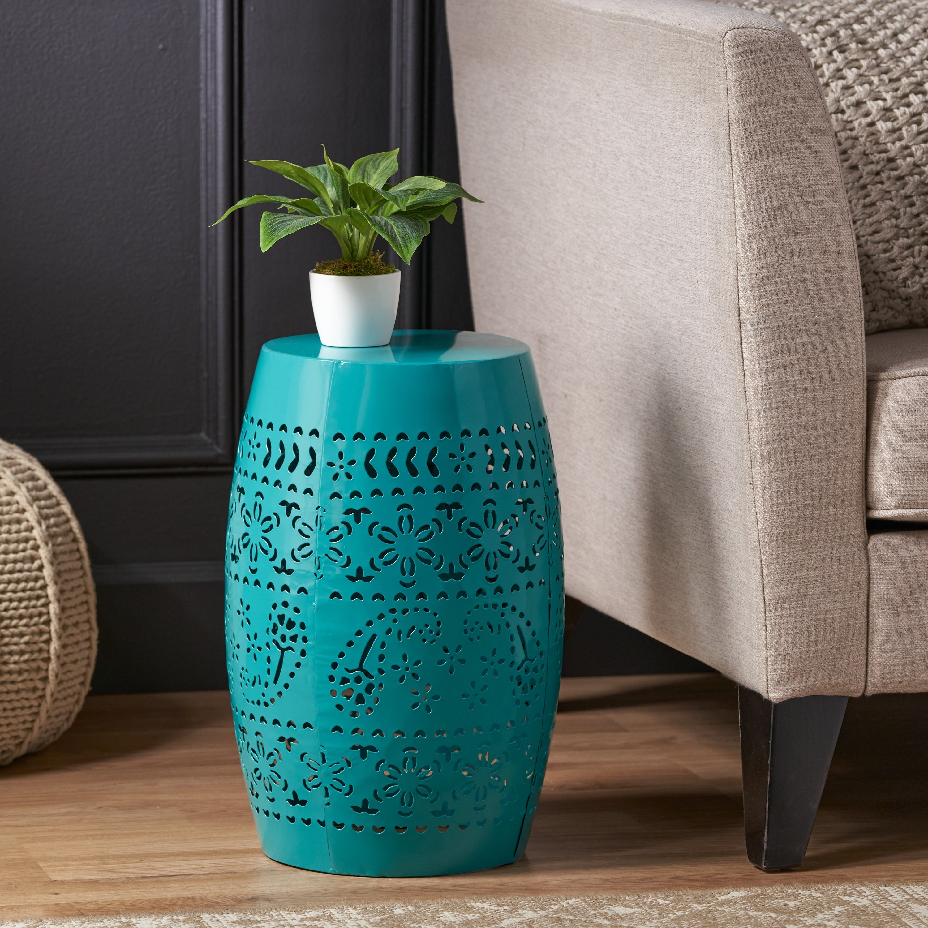 12' Outdoor Lace-Cut Side Table, Teal