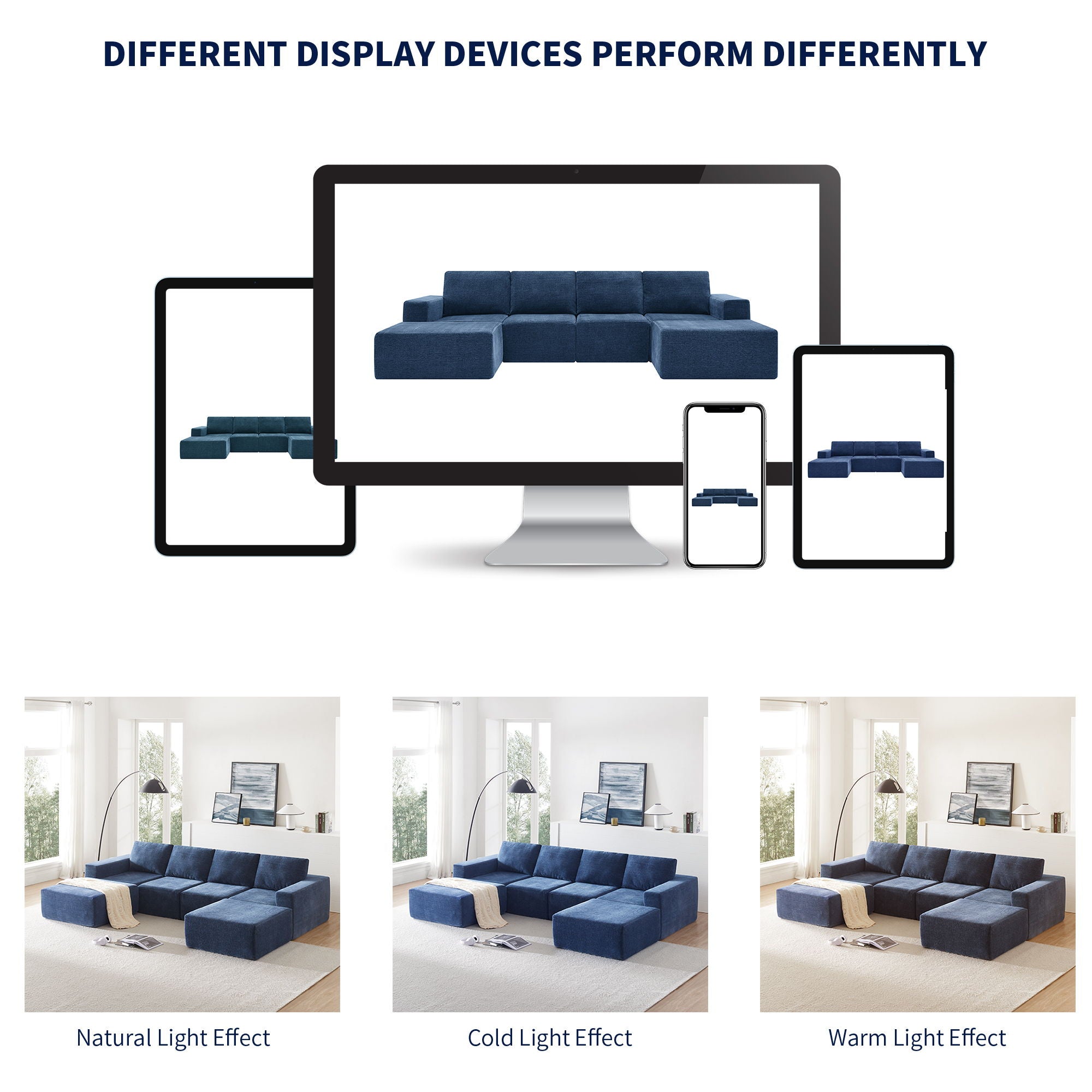 Modular U Shaped Sectional With Ottomans, Luxury Cloud Floor Couch With Deep Seat Fully Compressed Upholstered Sofa