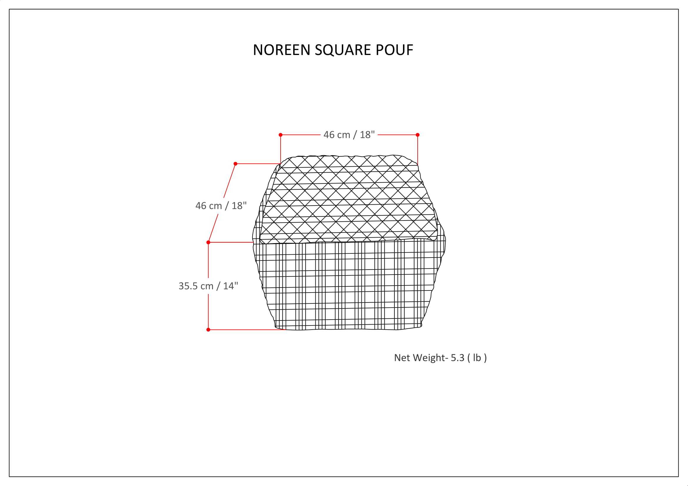 Noreen Square Pouf Light Blue White