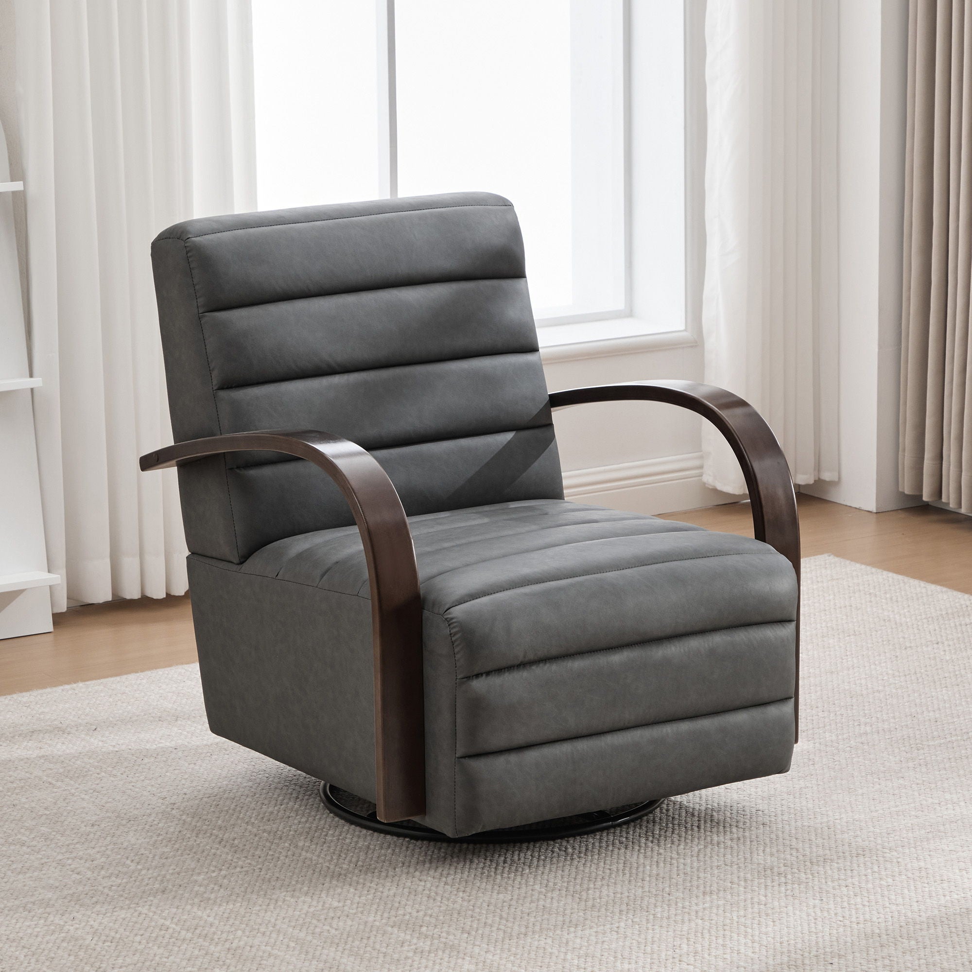 360° Swivel Accent Chair With Armrests, Comfy Lounge Reading Chair - Gray