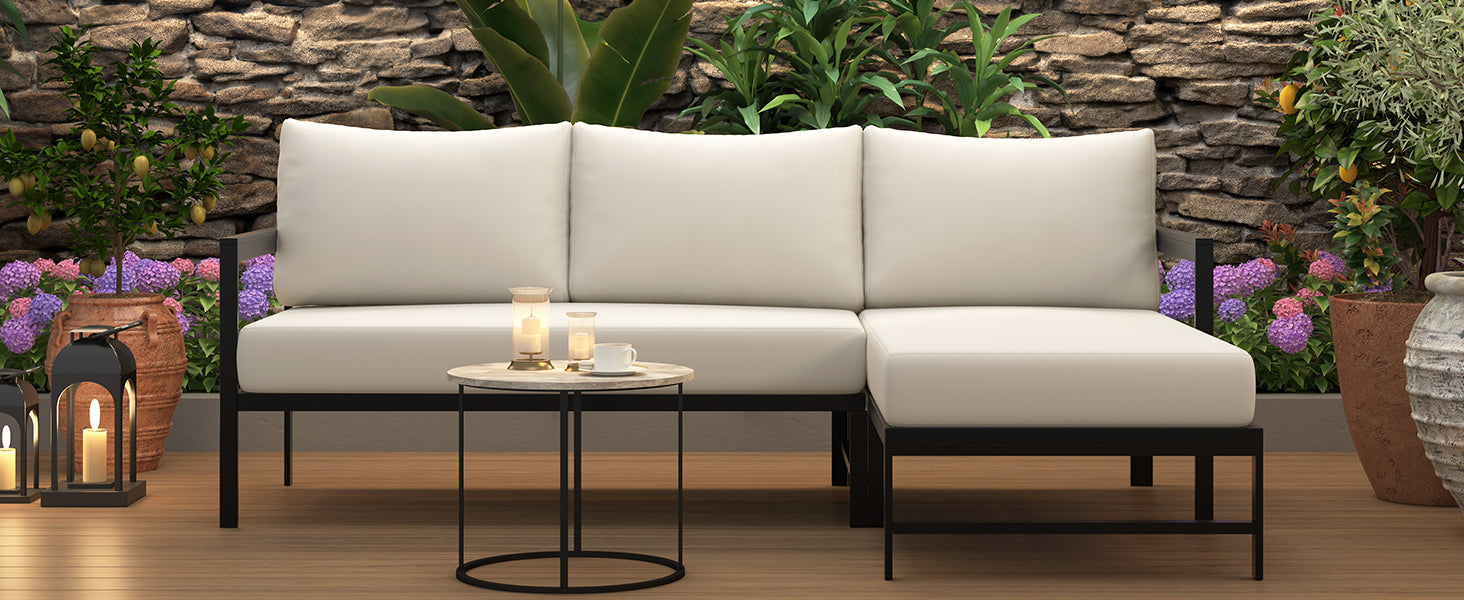 U_style Outdoor L-Shaped Sofa with Iron Frame and Ultra-Thick Cushions