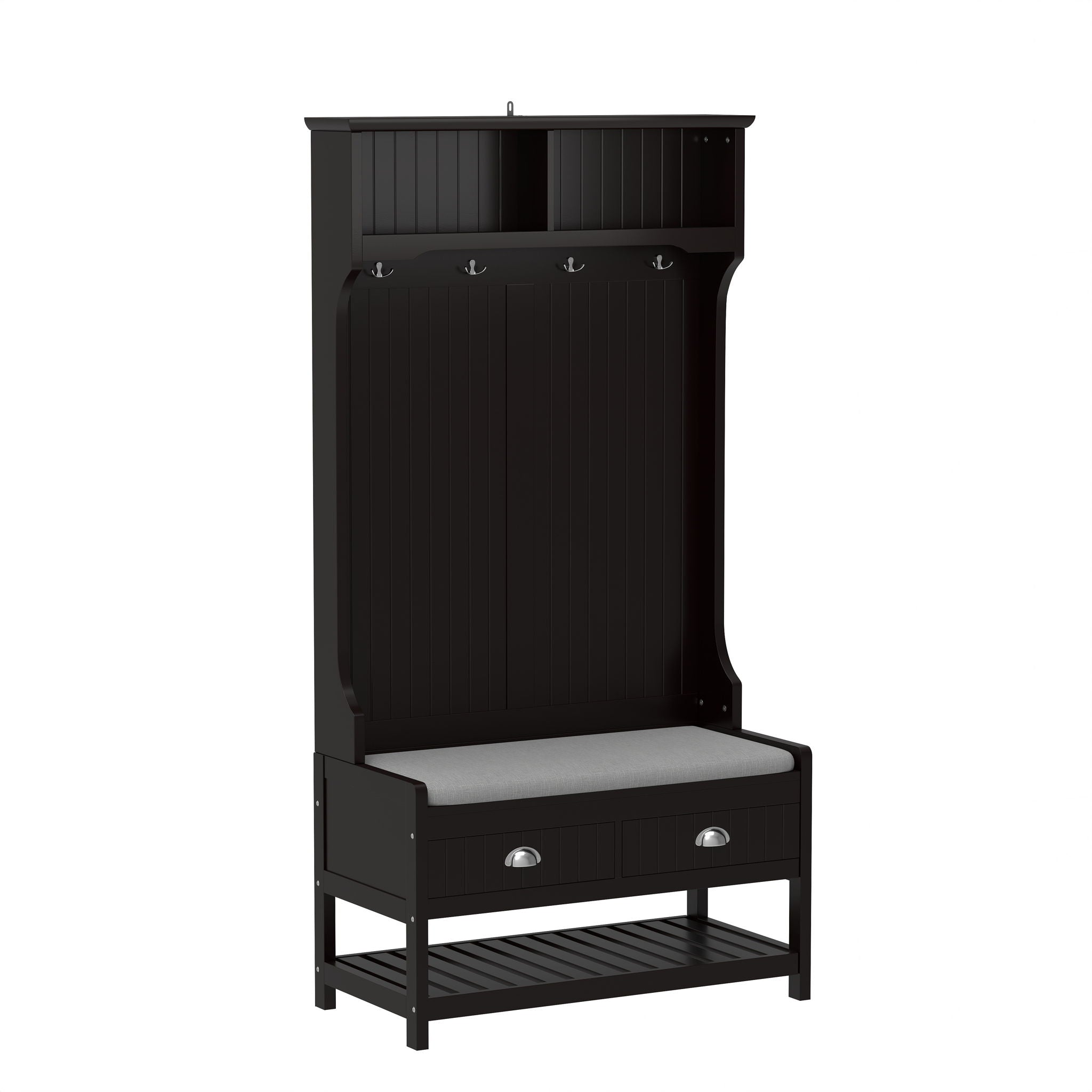 Modern 3 In 1 Hallway Hall Tree With Storage Drawers, Coat Rack, Shoe Rack Bench And Cushion