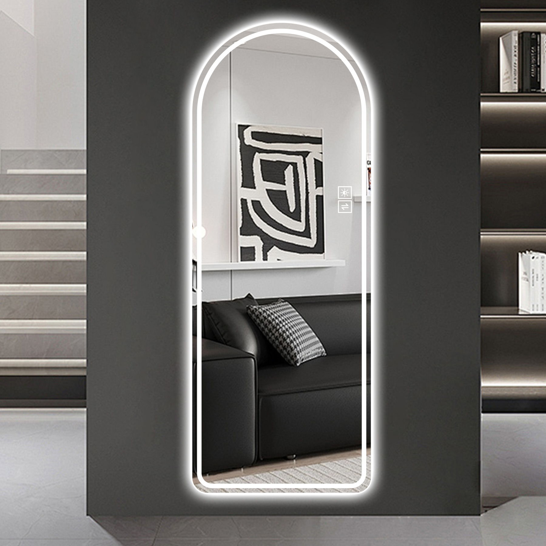 Arch Design LED Full Length Mirror, Dimmable, High Definition, Explosion Proof, 65" X 21" - Silver